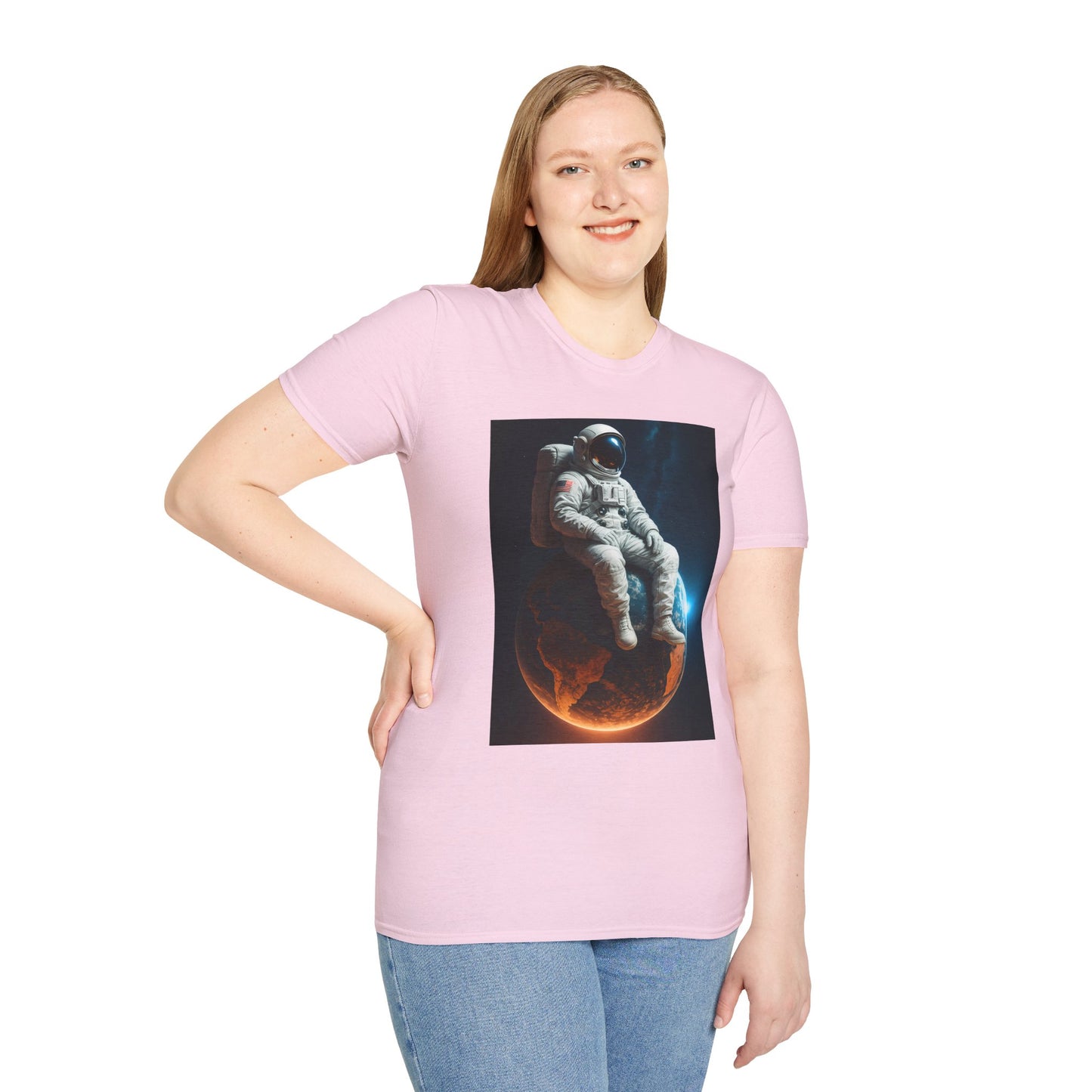Sitting on an Earth, Cosmic Astronaut T-Shirt, Unisex Graphic Tee, Space Lover Gift, Casual Wear, Astronomy Fan Shirt, Graphic Tee, t-shirt, tshirt, png