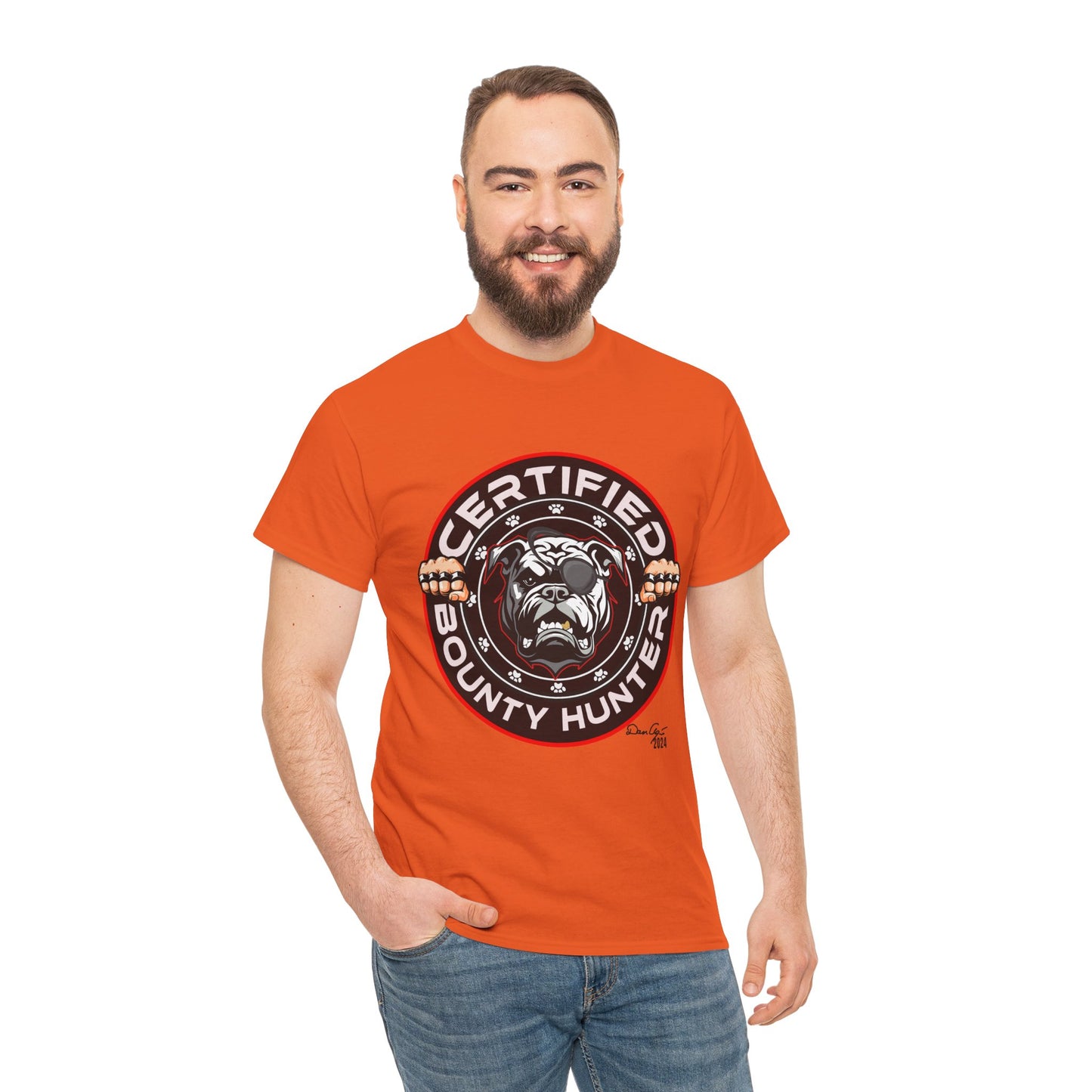 Certified Bounty Hunter, Unisex Heavy Cotton Tee, comedy, bulldog, print design, png, GraphicTees
