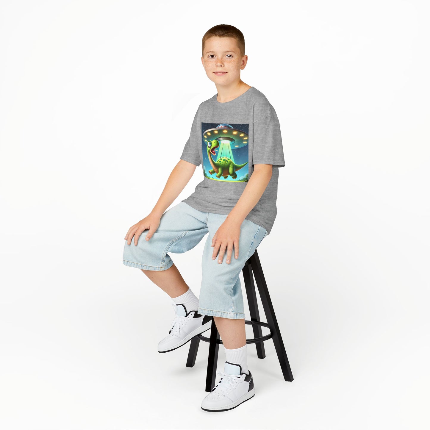 Dinosaur UFO Kids Tee, Fun Graphic Shirt for Boys and Girls, Perfect for Birthdays, Parties, Casual Wear, Gifts, tshirt, t-shirt