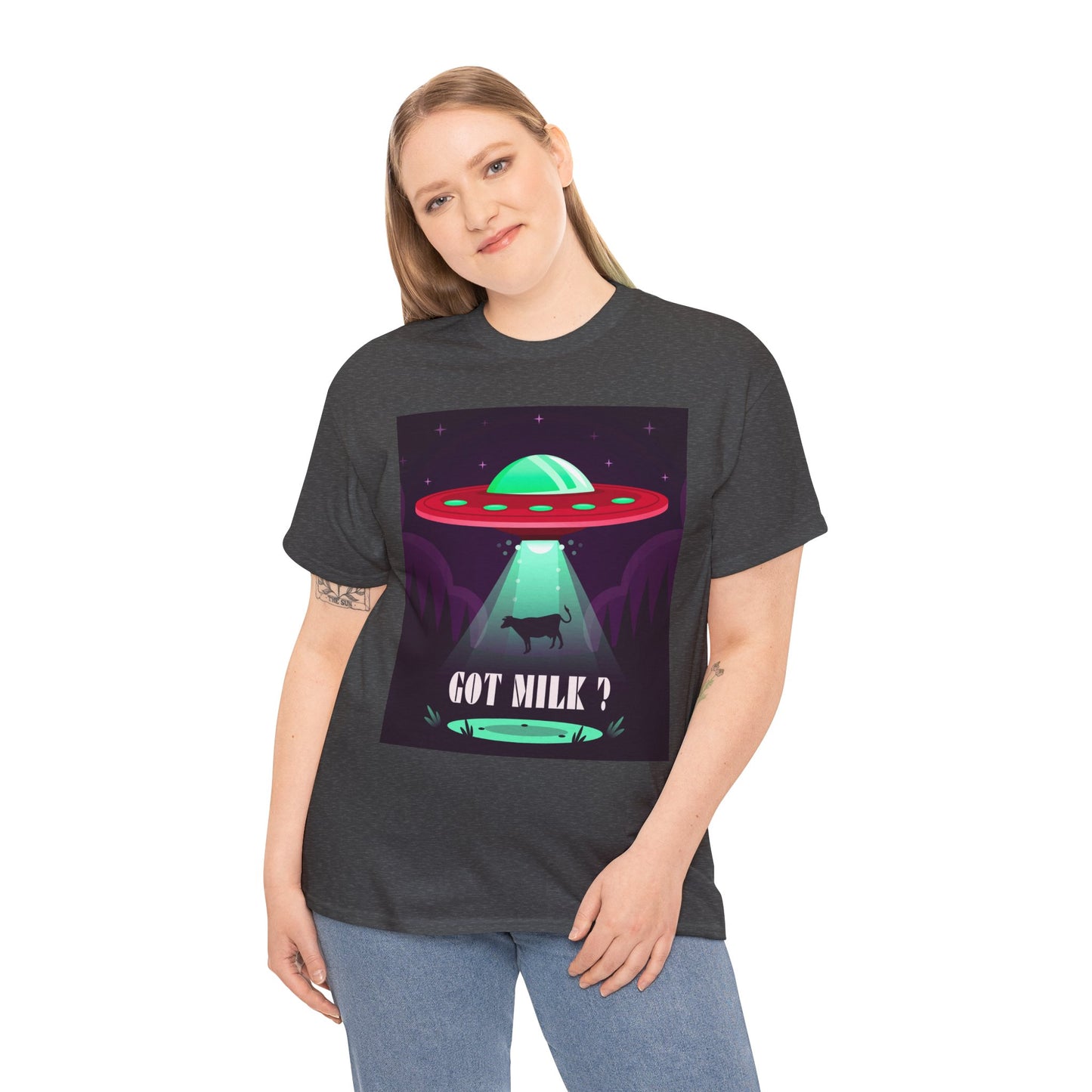 Got Milk? Unisex Heavy Cotton Tee, UFO abduction, comedy, funny, t-shirt, t-shirt, graphic design, tee, png