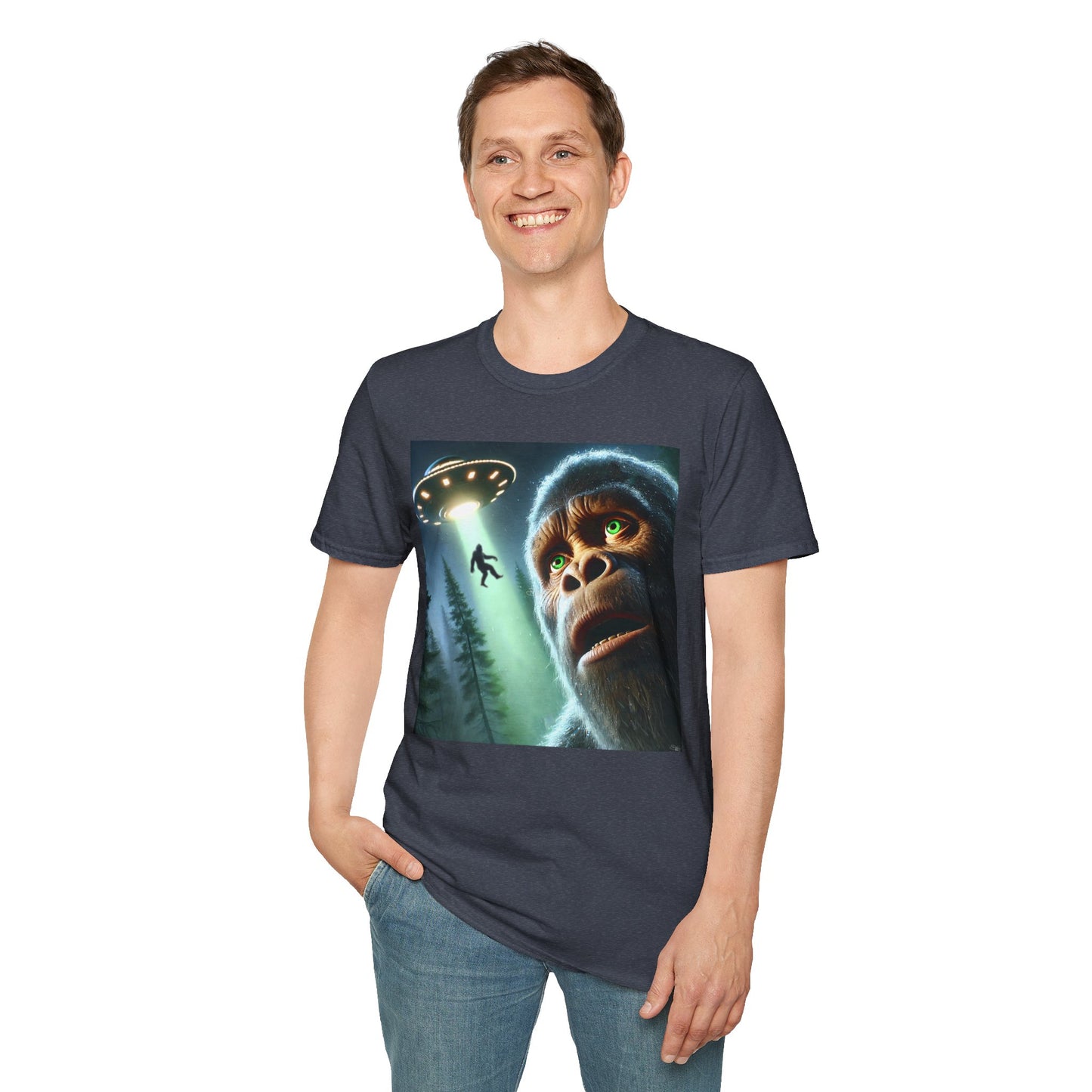 Bigfoot UFO Unisex T-Shirt, Funny Graphic Tee, Gift for Alien Lovers, Unique Summer Shirt, Casual Everyday Wear, t-shirt, tshirts, party