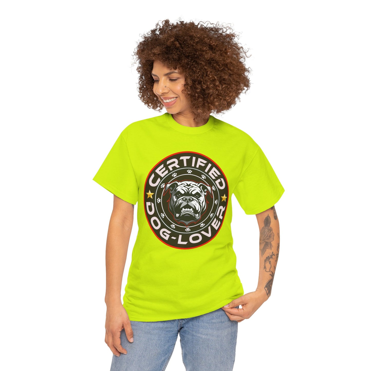 Certified Dog Lover Unisex Tee - Bulldog Print Design, GraphicTees, t-shirt, tshirt, png