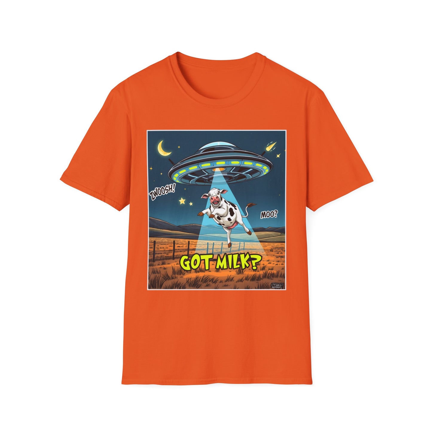 Got Milk? Cow UFO Unisex Softstyle T-Shirt – Fun Graphic Tee for Dairy Lovers, graphic tees, t-shirt, tshirt, graphic design, png