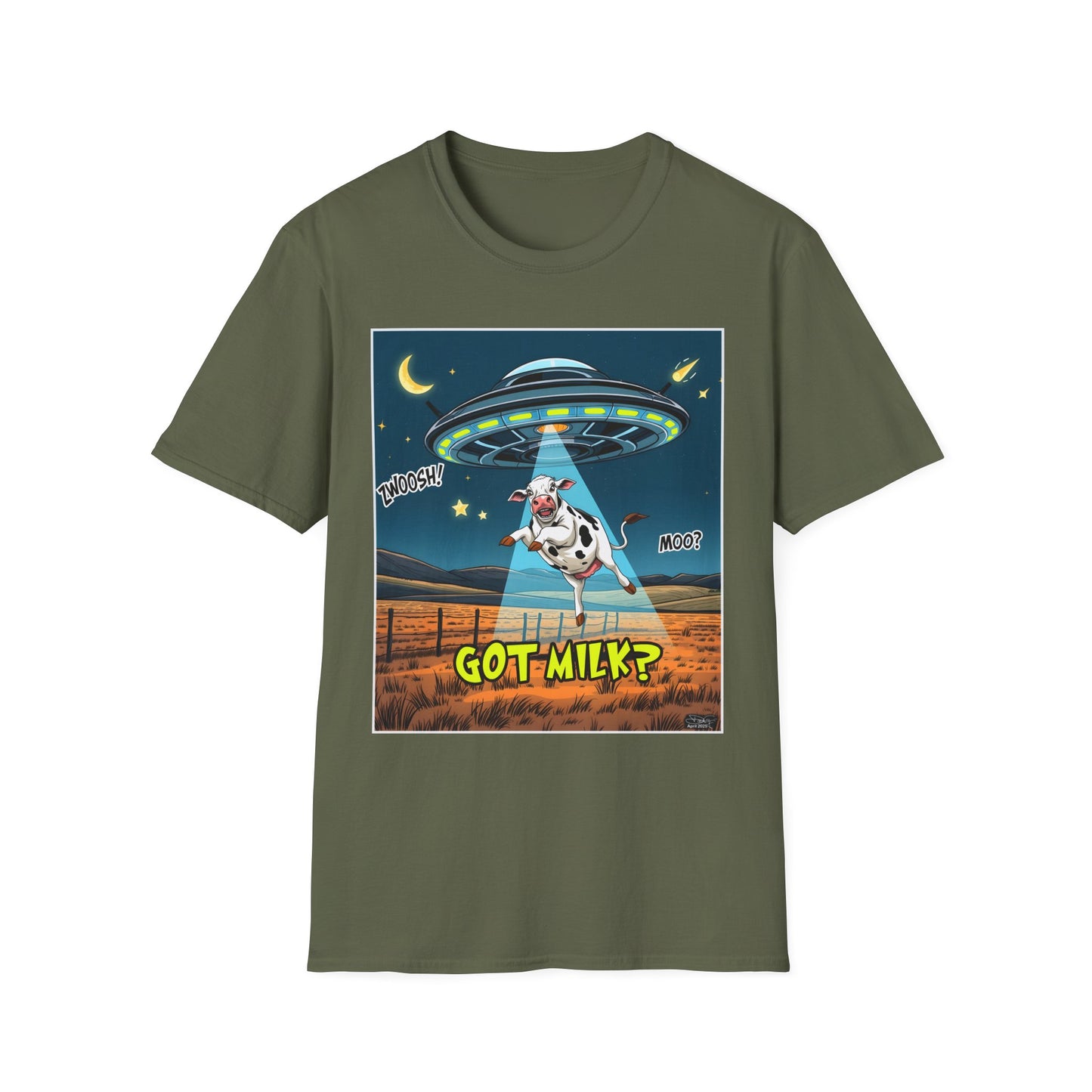 Got Milk? Cow UFO Unisex Softstyle T-Shirt – Fun Graphic Tee for Dairy Lovers, graphic tees, t-shirt, tshirt, graphic design, png