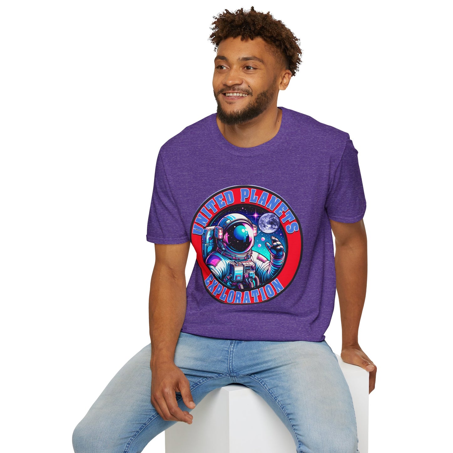 United Planets Exploration Astronaut T-Shirt, Science Themed Tee, Outer Space Shirt for Gift, Birthday, Unisex Softstyle Apparel