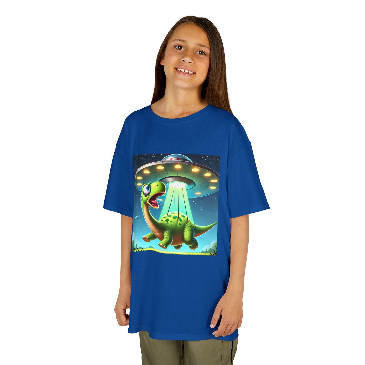 Dinosaur UFO Kids Tee, Fun Graphic Shirt for Boys and Girls, Perfect for Birthdays, Parties, Casual Wear, Gifts, tshirt, t-shirt