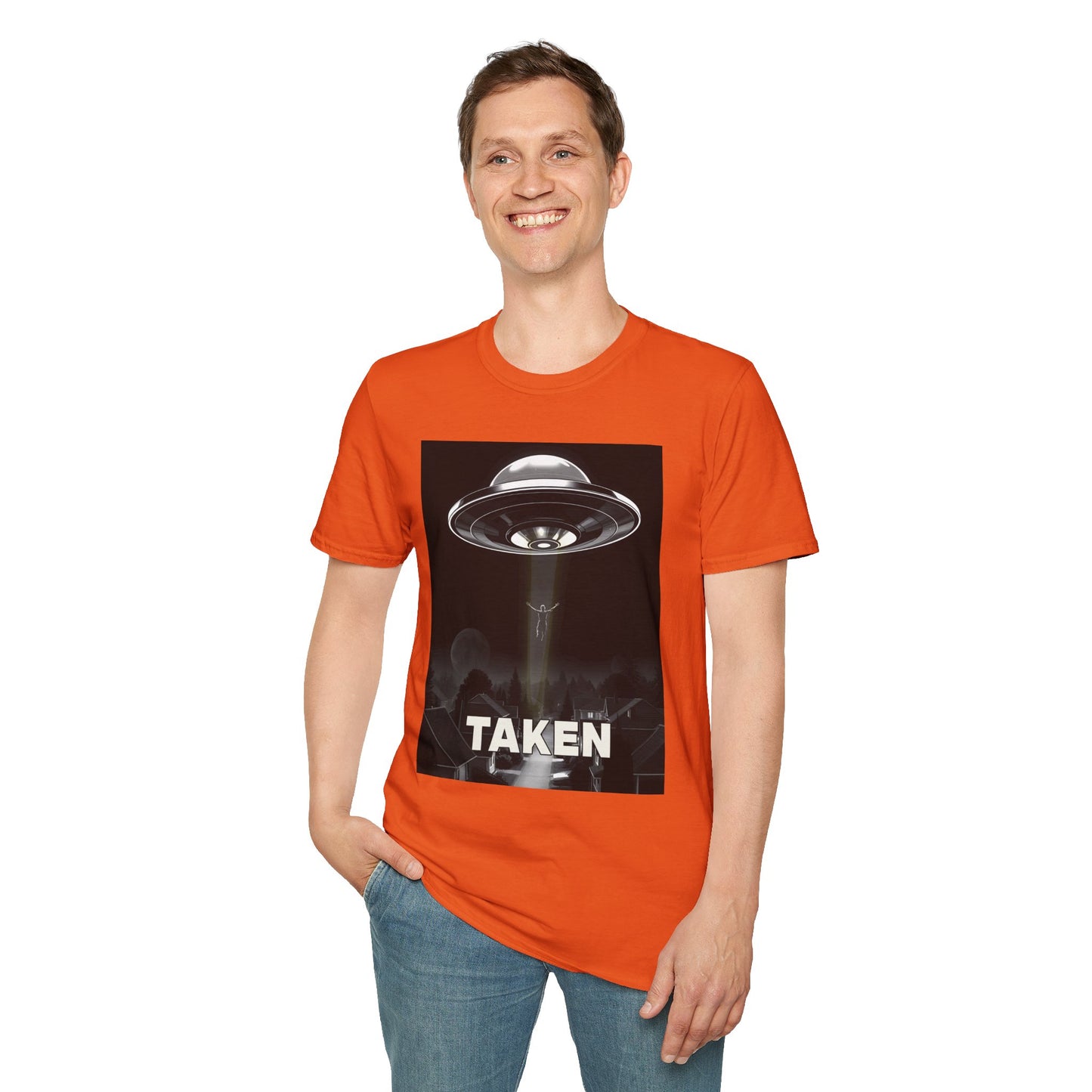 Taken 3, Alien Theme Unisex Softstyle T-Shirt, Fun Graphic Tee for UFO Lovers, Great for Casual Wear, Gifts for Sci-Fi Fans, Cool Shirt