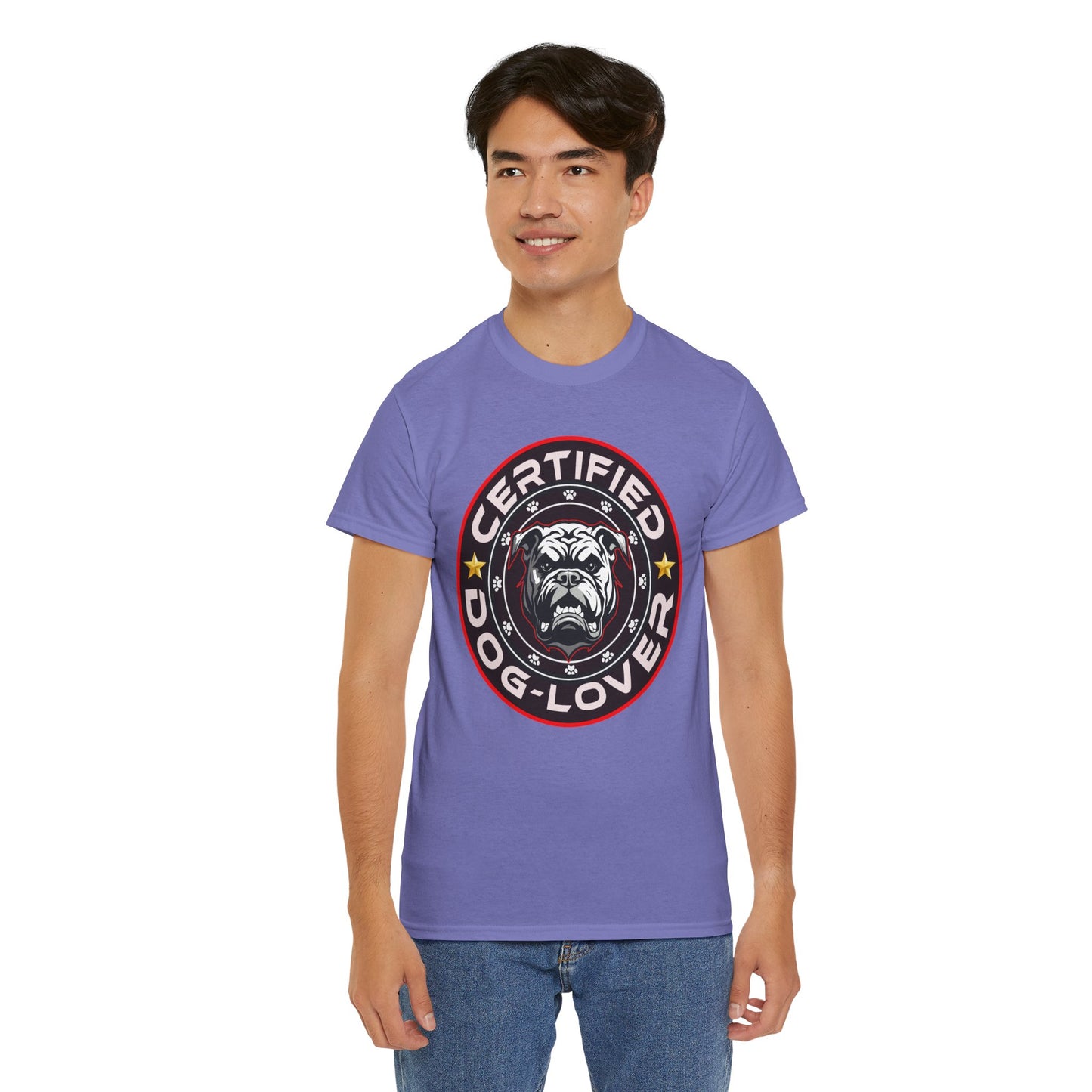 Certified Dog Lover Unisex Tee - Bulldog Print Design, GraphicTees, t-shirt, tshirt, png