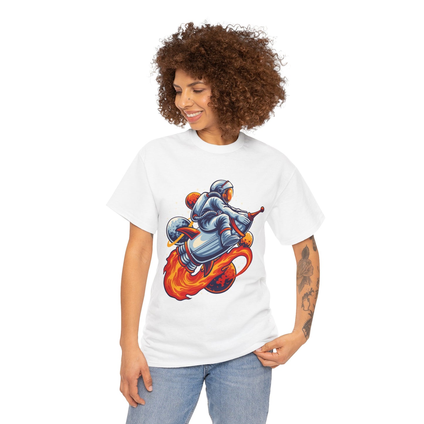 Retro Space Explorer Unisex Heavy Cotton Tee, graphic designed, tees, t-shirt, t-shirts, png