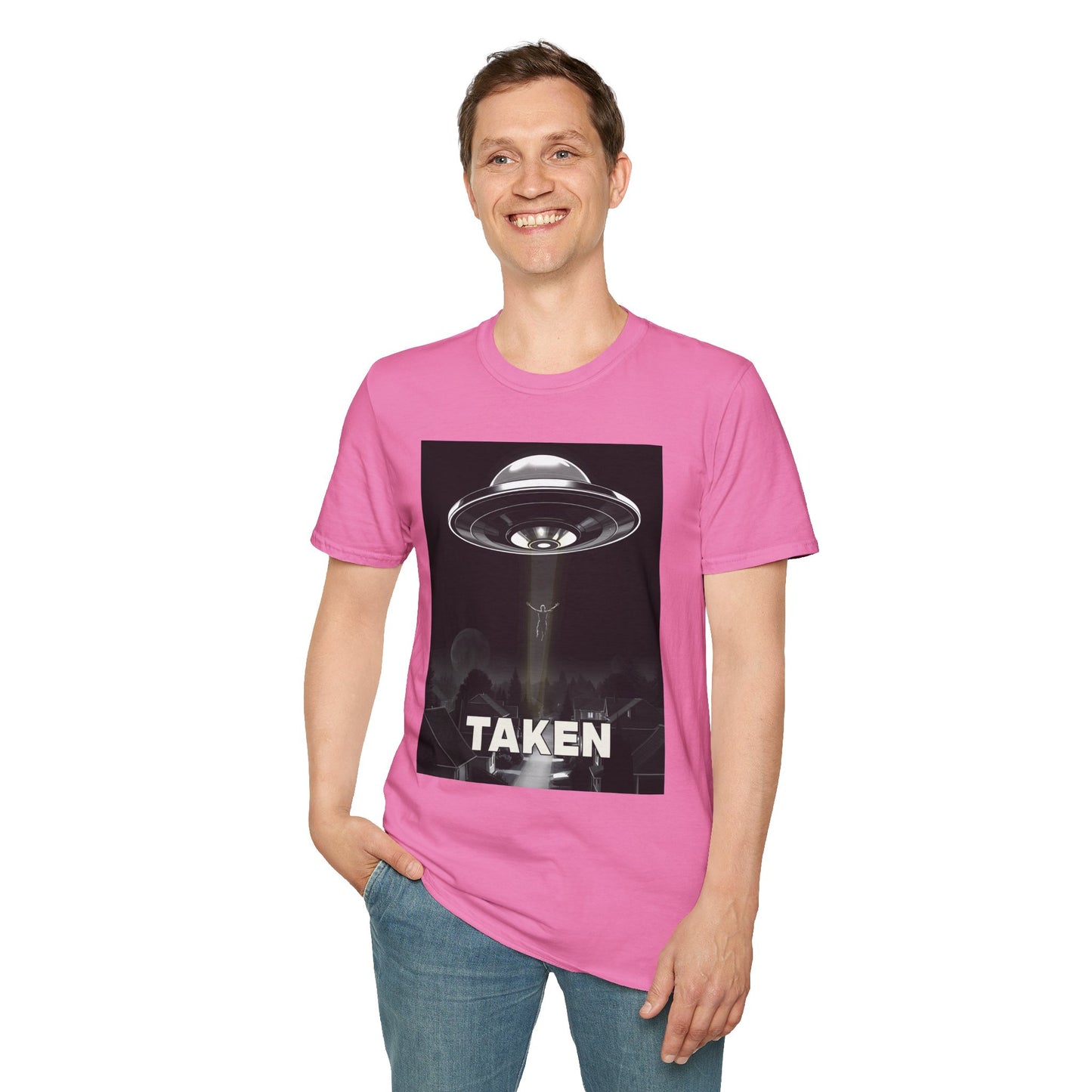 Taken 3, Alien Theme Unisex Softstyle T-Shirt, Fun Graphic Tee for UFO Lovers, Great for Casual Wear, Gifts for Sci-Fi Fans, Cool Shirt