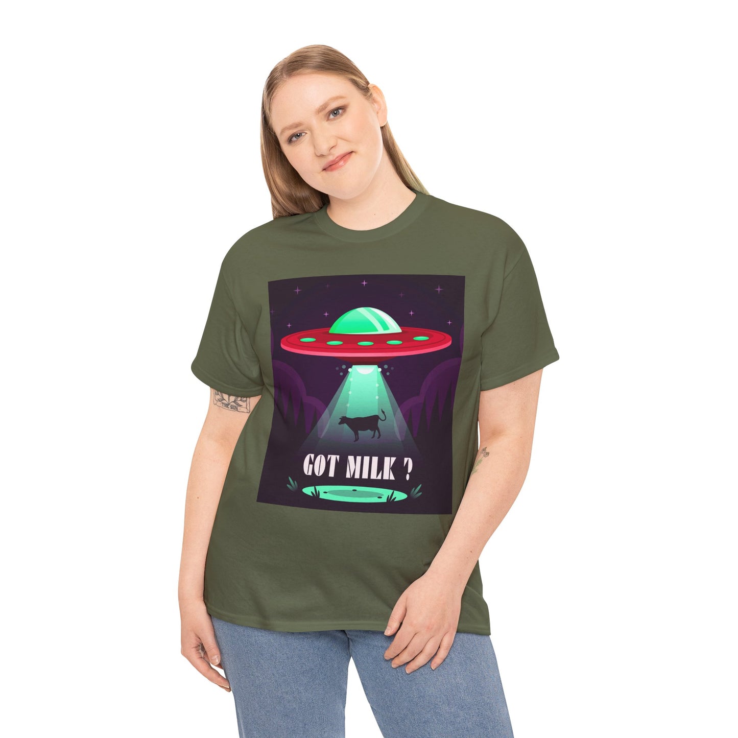 Got Milk? Unisex Heavy Cotton Tee, UFO abduction, comedy, funny, t-shirt, t-shirt, graphic design, tee, png