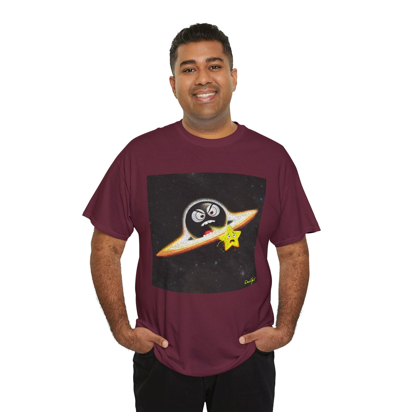 BlackHole Chasing Star, Space-Themed Unisex Heavy Cotton Tee with Cartoon Penguin Design, graphic design, png
