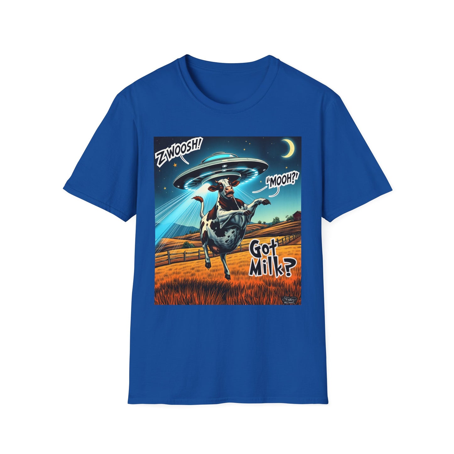 Funny Alien Cow T-Shirt - Got Milk? Unisex Soft style graphic Tee, UFO, galaxies, space, Blackhole, graphic design, png, sublimation