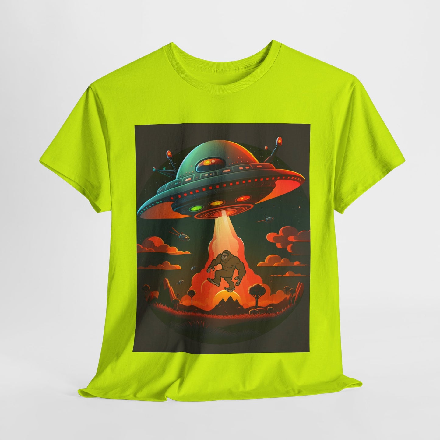 UFO, Bigfoot, Unisex Heavy Cotton Tee, graphic design, t-shirt, t-shirts, tshirts, png