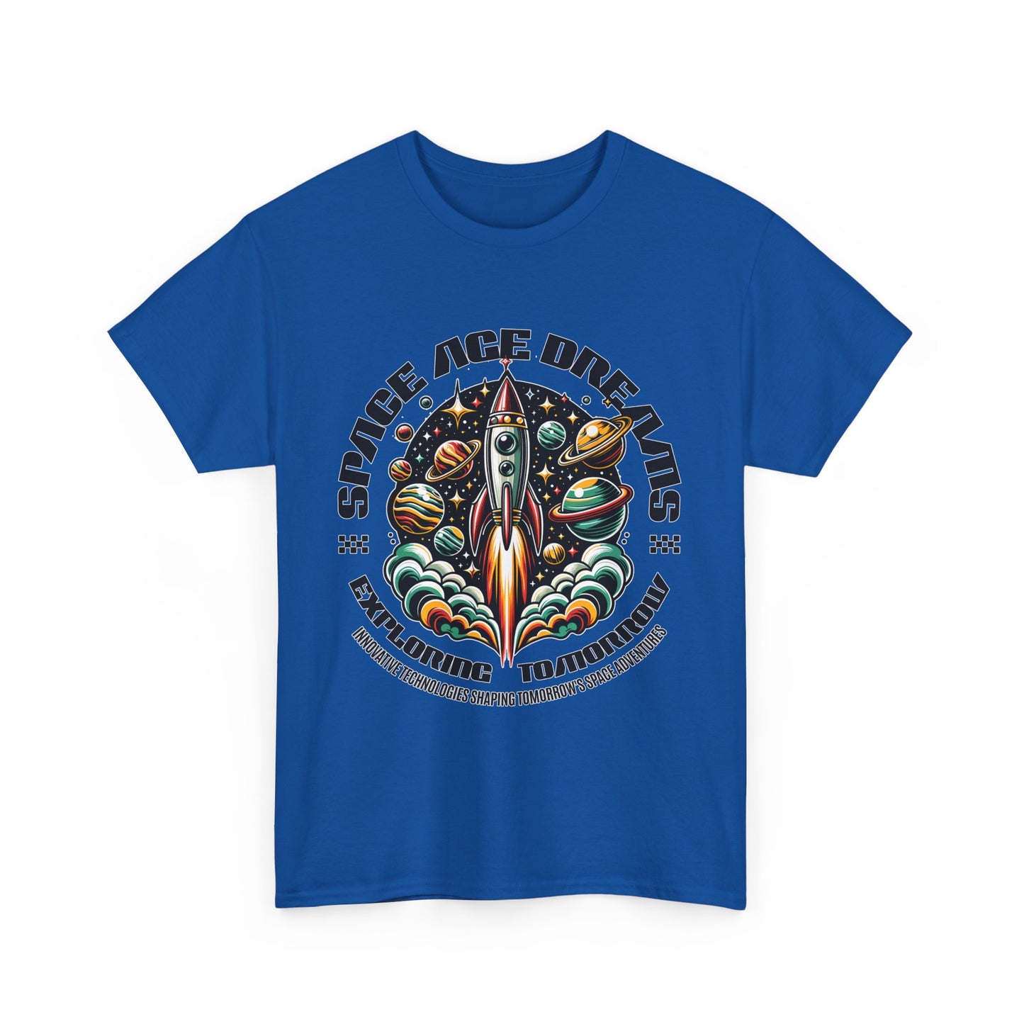 Space Age Dreams, Unisex Heavy Cotton Tee - Retro Rocket Design for Space Lovers, graphic design, png