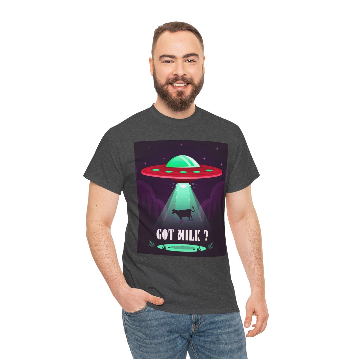 Got Milk? Unisex Heavy Cotton Tee, UFO abduction, comedy, funny, t-shirt, t-shirt, graphic design, tee, png