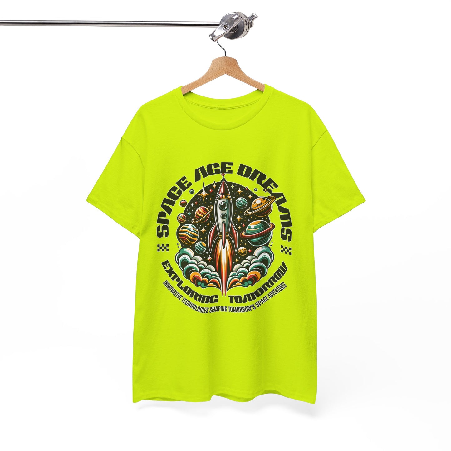 Space Age Dreams, Unisex Heavy Cotton Tee - Retro Rocket Design for Space Lovers, graphic design, png