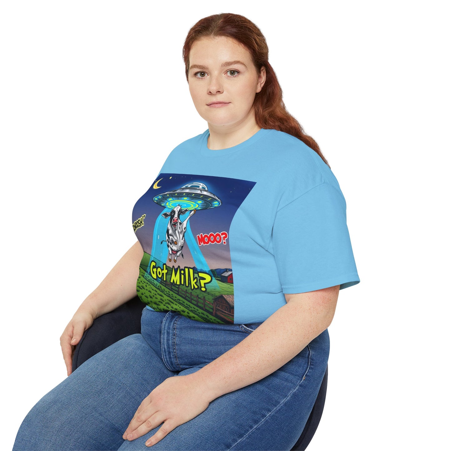 Got Milk? Funny Unisex Ultra Cotton Tee - Humorous Cow and UFO Design, graphic tee, t-shirts, tshirt, png, sublimation