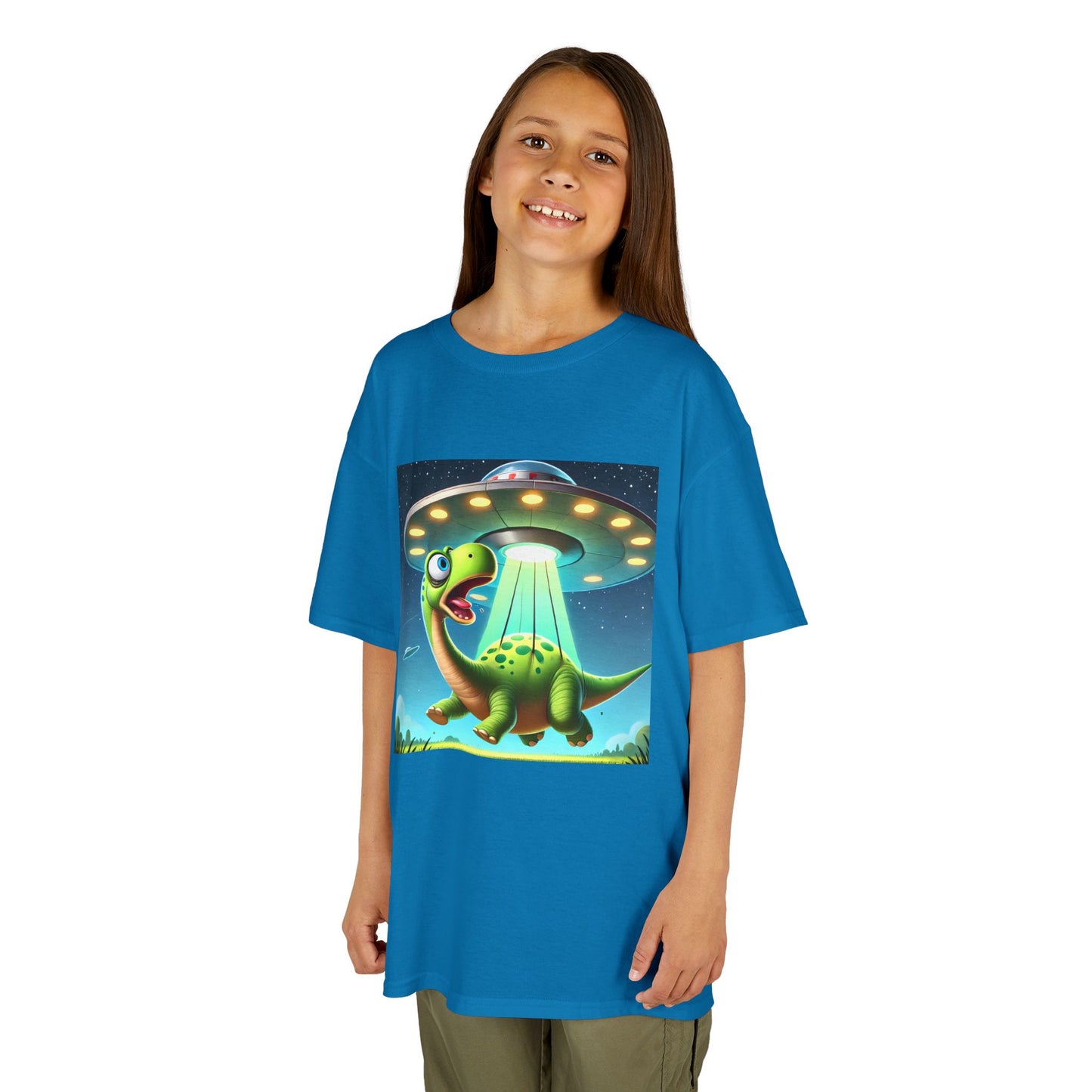 Dinosaur UFO Kids Tee, Fun Graphic Shirt for Boys and Girls, Perfect for Birthdays, Parties, Casual Wear, Gifts, tshirt, t-shirt
