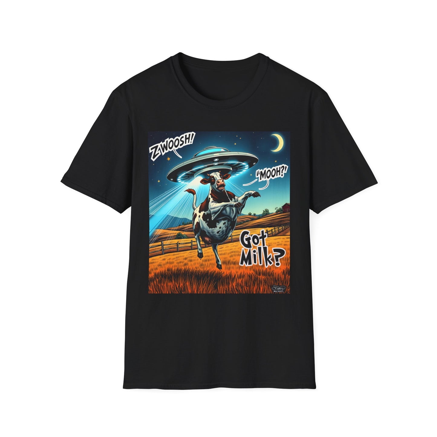Funny Alien Cow T-Shirt - Got Milk? Unisex Soft style graphic Tee, UFO, galaxies, space, Blackhole, graphic design, png, sublimation