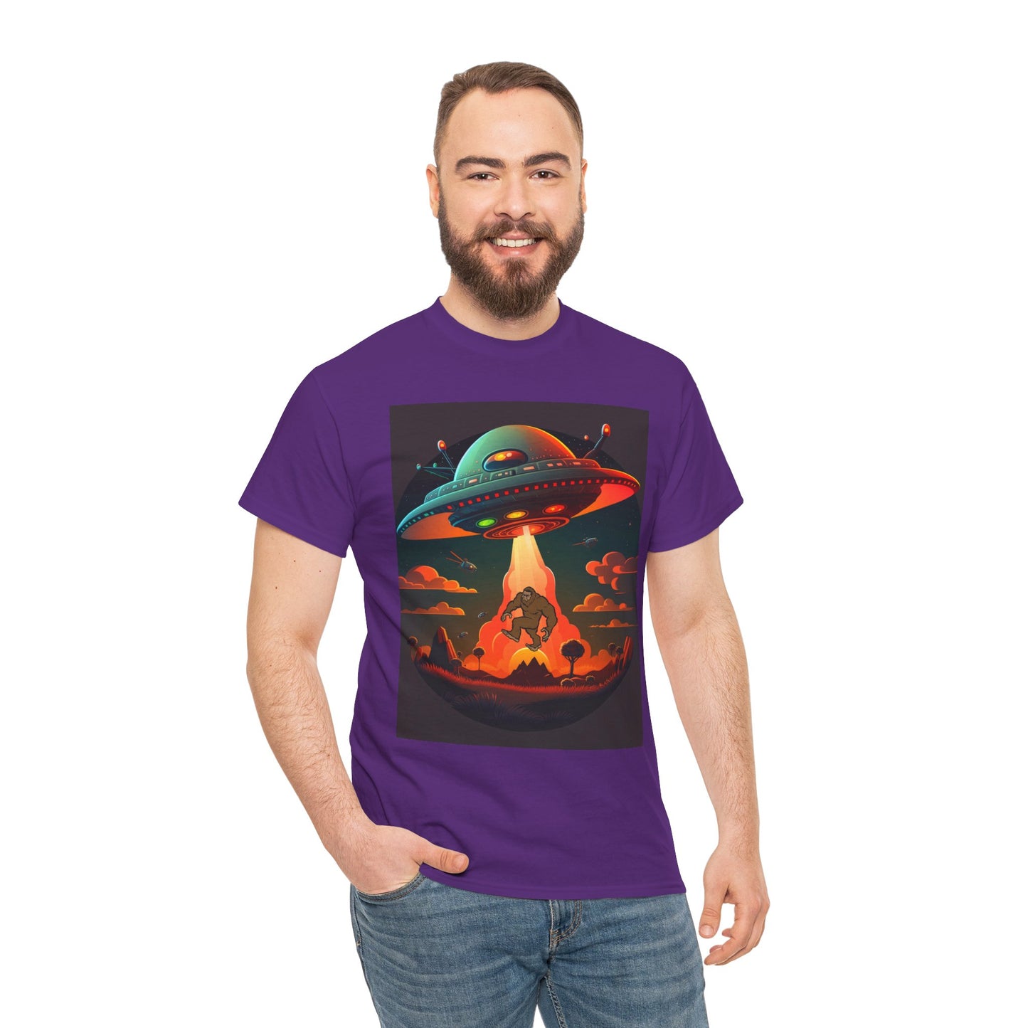 UFO, Bigfoot, Unisex Heavy Cotton Tee, graphic design, t-shirt, t-shirts, tshirts, png