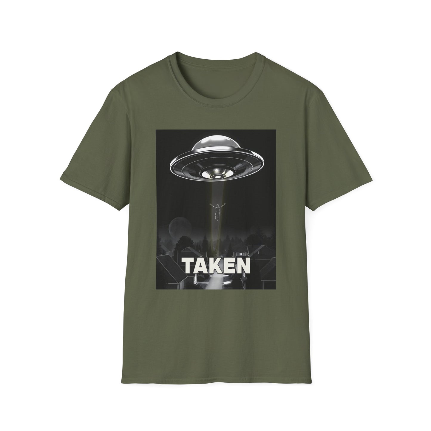Taken 3, Alien Theme Unisex Softstyle T-Shirt, Fun Graphic Tee for UFO Lovers, Great for Casual Wear, Gifts for Sci-Fi Fans, Cool Shirt