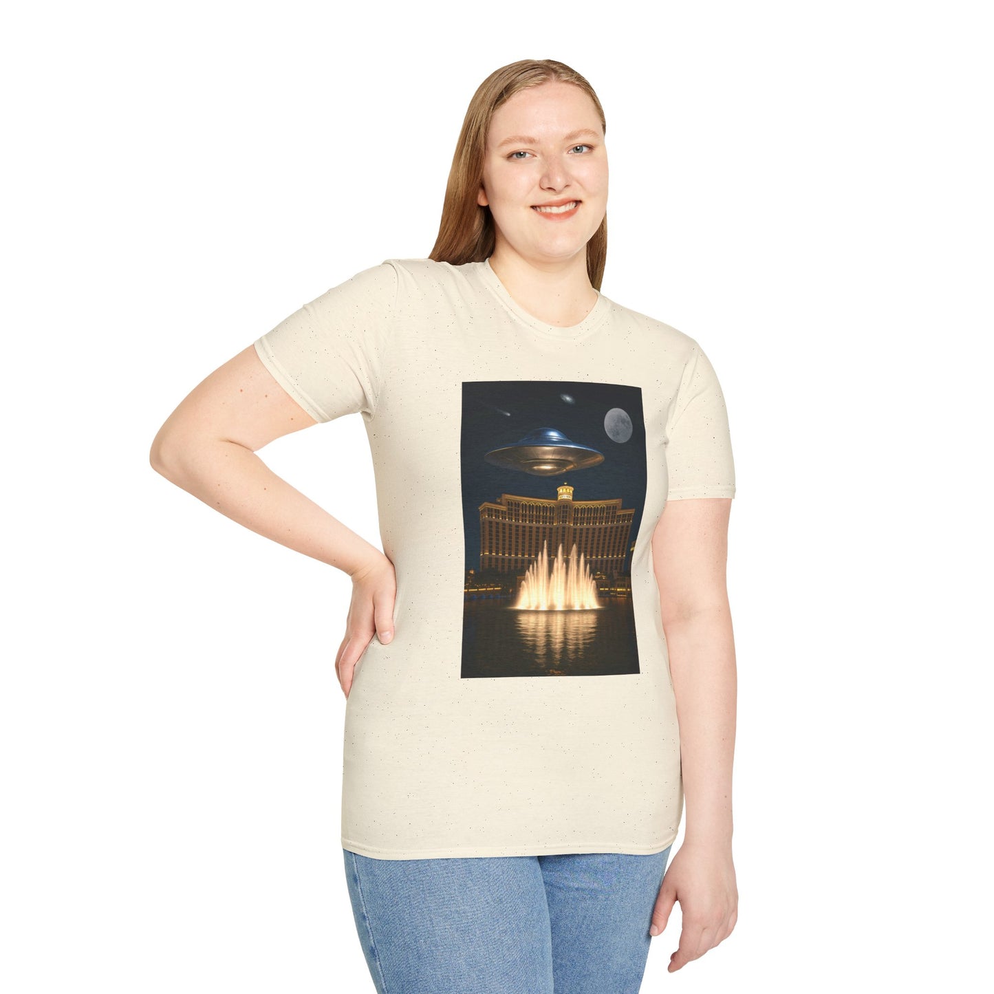Cosmic Vibes Unisex T-Shirt - UFO & Moon Design, Relaxed Fit Tee for Space Lovers, Gift for Sci-Fi Fans, Casual Wear, Everyday Essentials, t-shirt, tshirt, png