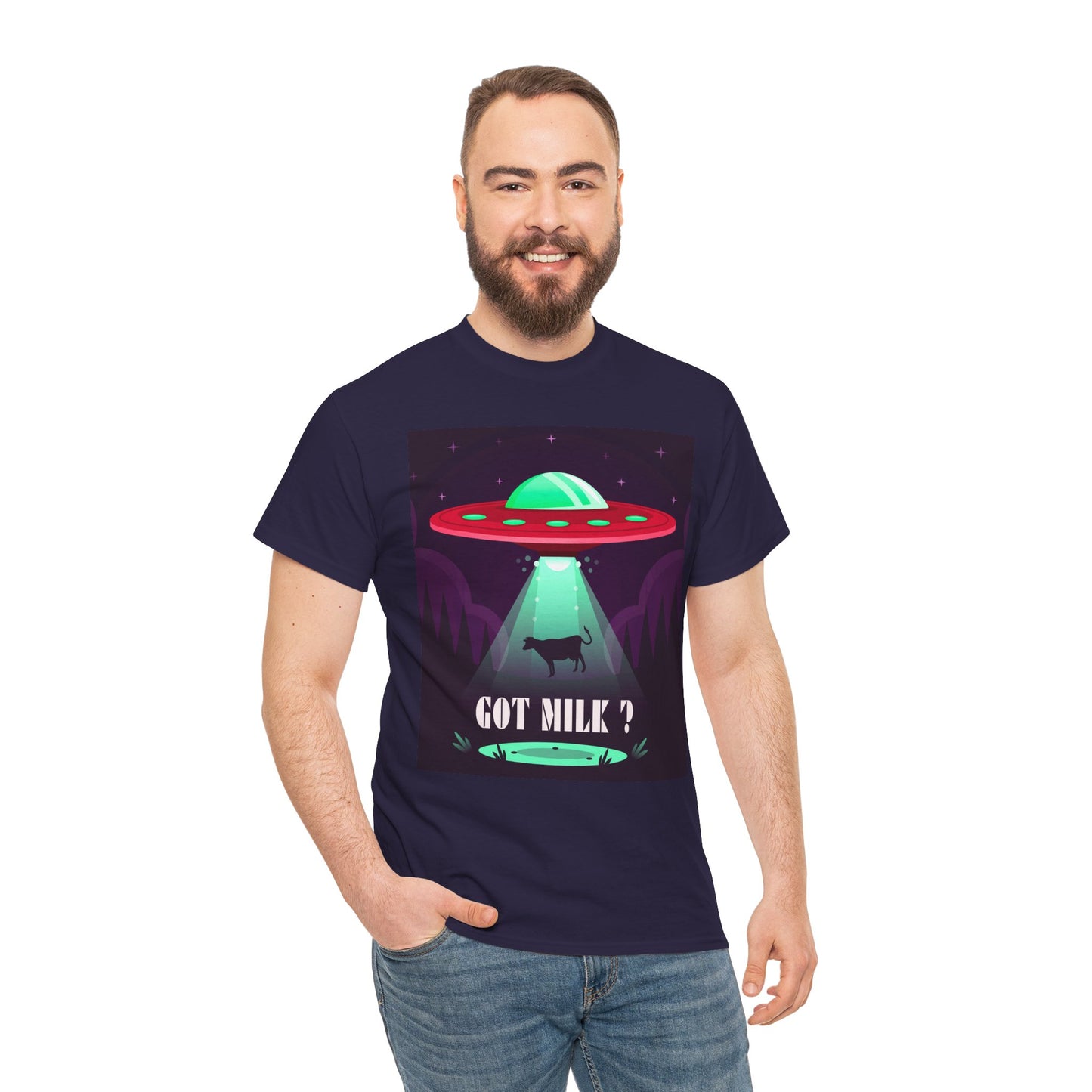 Got Milk? Unisex Heavy Cotton Tee, UFO abduction, comedy, funny, t-shirt, t-shirt, graphic design, tee, png