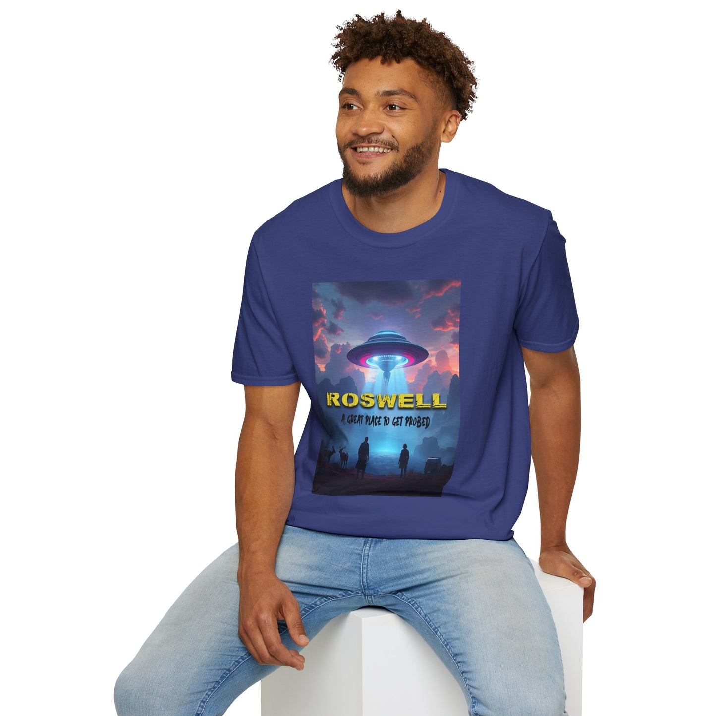 Roswell Probed Retro T-Shirt - Alien UFO Lover Gift, Sci-Fi Apparel, Extraterrestrial Tee, Unisex Softstyle Clothing, graphic design, png