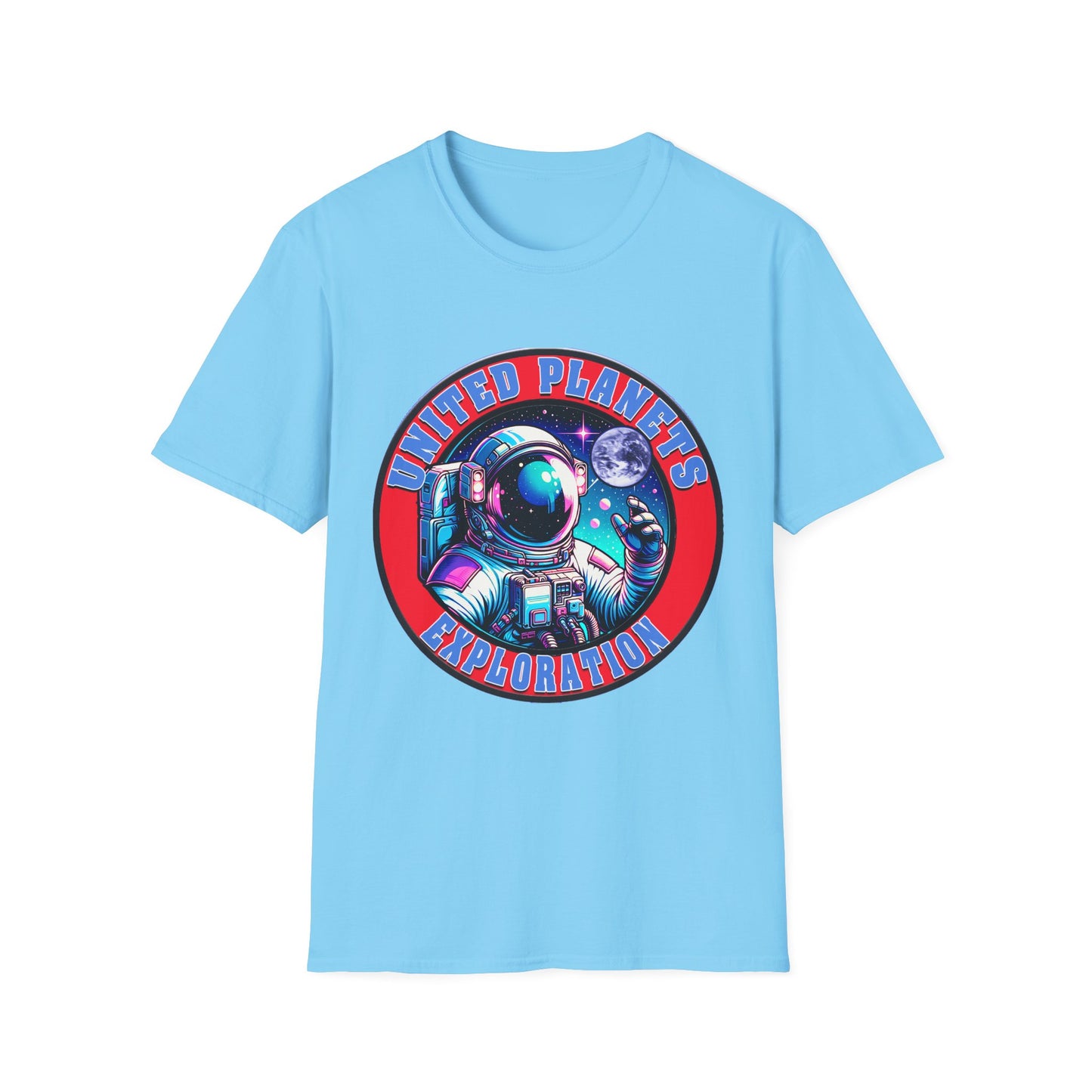 United Planets Exploration Astronaut T-Shirt, Science Themed Tee, Outer Space Shirt for Gift, Birthday, Unisex Softstyle Apparel