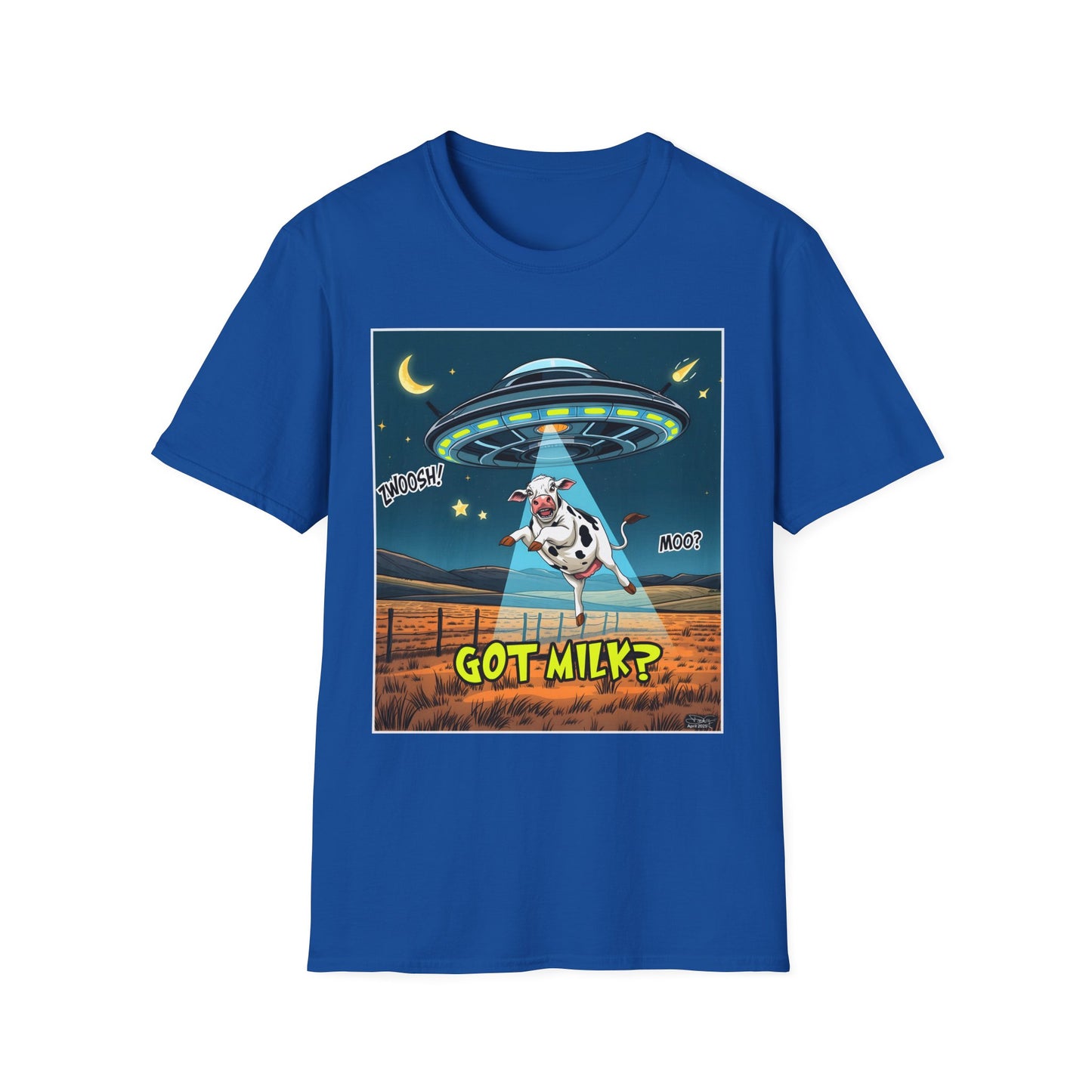 Got Milk? Cow UFO Unisex Softstyle T-Shirt – Fun Graphic Tee for Dairy Lovers, graphic tees, t-shirt, tshirt, graphic design, png
