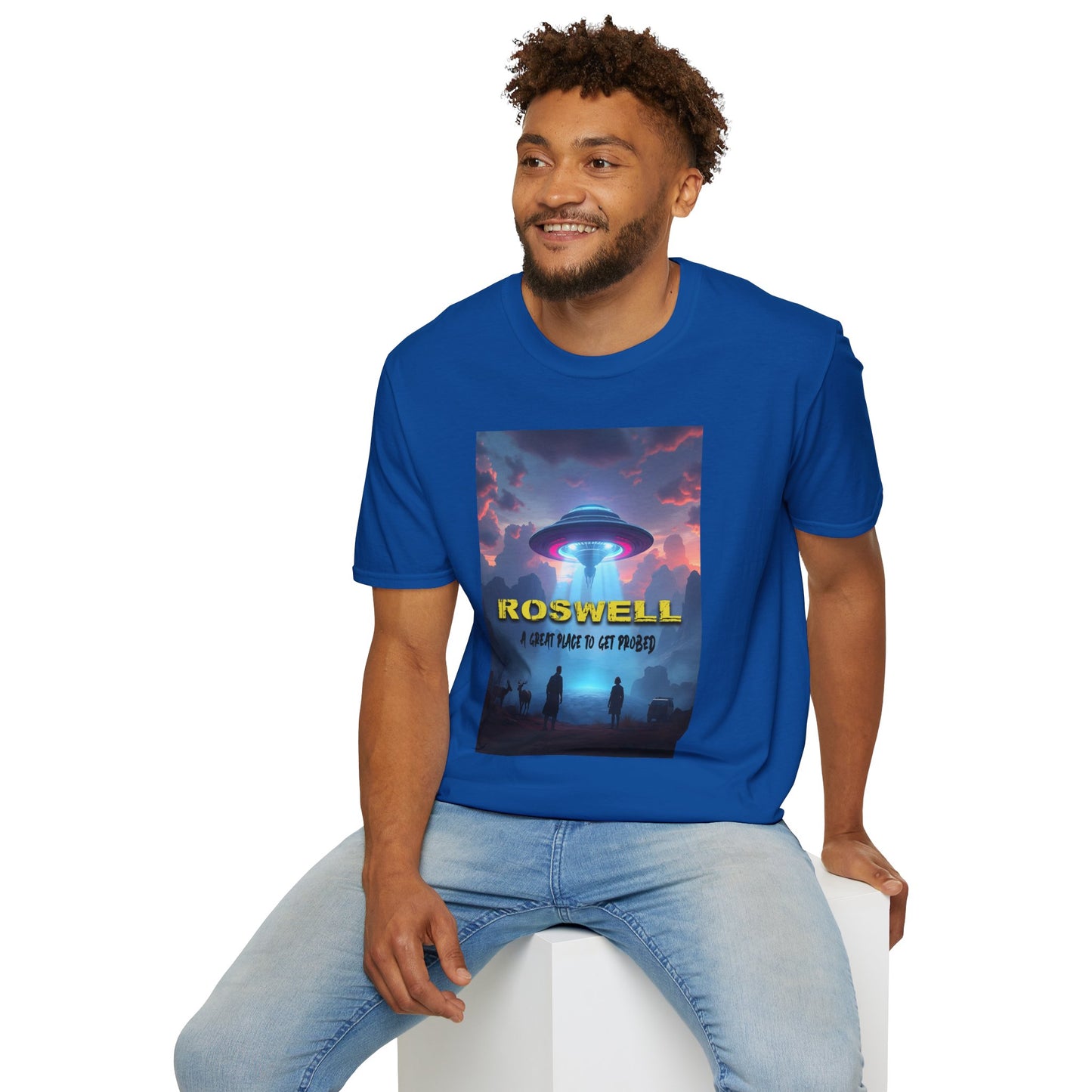 Roswell Probed Retro T-Shirt - Alien UFO Lover Gift, Sci-Fi Apparel, Extraterrestrial Tee, Unisex Softstyle Clothing, graphic design, png
