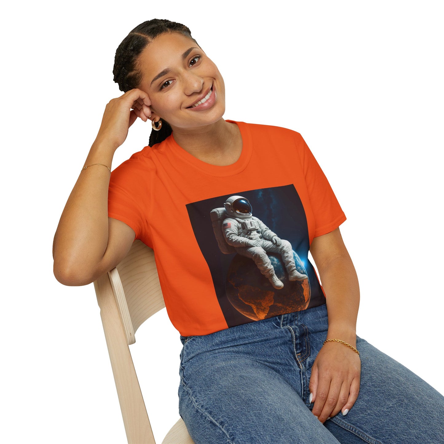 Sitting on an Earth, Cosmic Astronaut T-Shirt, Unisex Graphic Tee, Space Lover Gift, Casual Wear, Astronomy Fan Shirt, Graphic Tee, t-shirt, tshirt, png