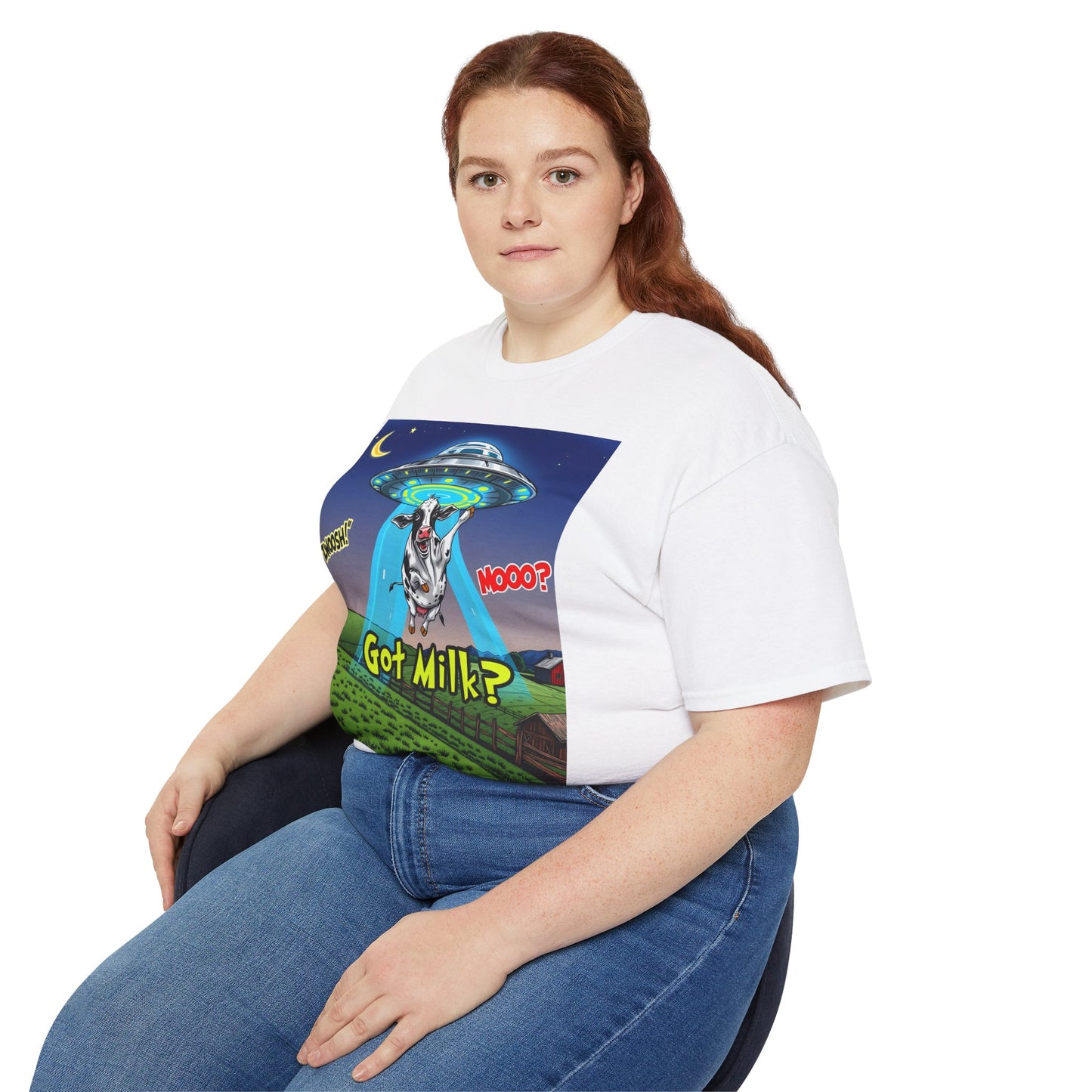 Got Milk? Funny Unisex Ultra Cotton Tee - Humorous Cow and UFO Design, graphic tee, t-shirts, tshirt, png, sublimation