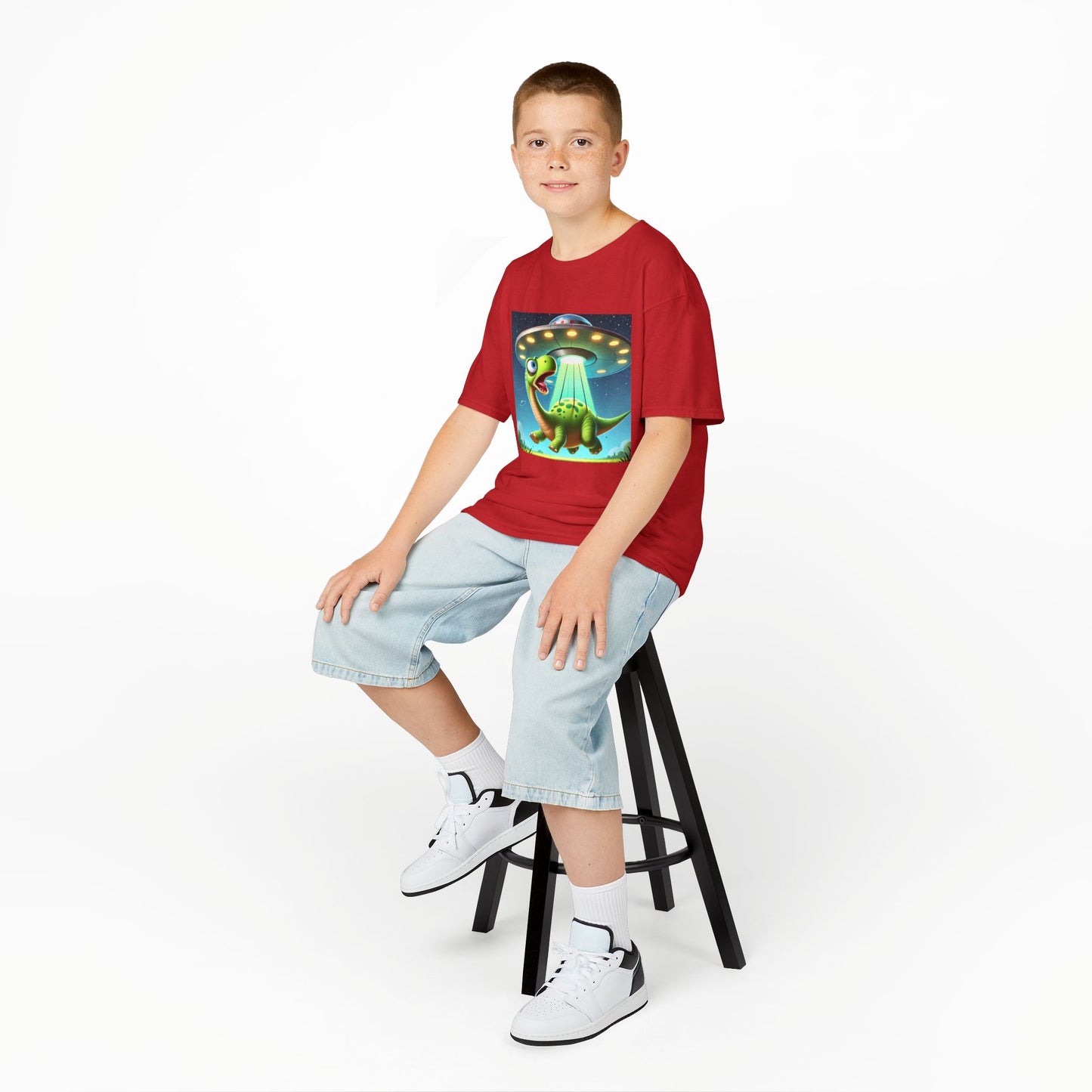 Dinosaur UFO Kids Tee, Fun Graphic Shirt for Boys and Girls, Perfect for Birthdays, Parties, Casual Wear, Gifts, tshirt, t-shirt