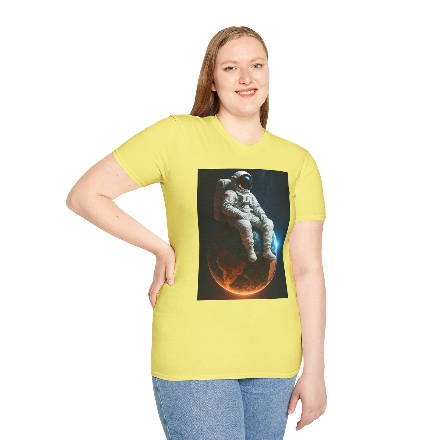 Sitting on an Earth, Cosmic Astronaut T-Shirt, Unisex Graphic Tee, Space Lover Gift, Casual Wear, Astronomy Fan Shirt, Graphic Tee, t-shirt, tshirt, png