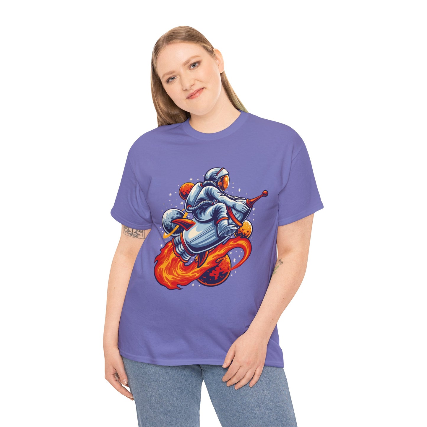 Retro Space Explorer Unisex Heavy Cotton Tee, graphic designed, tees, t-shirt, t-shirts, png