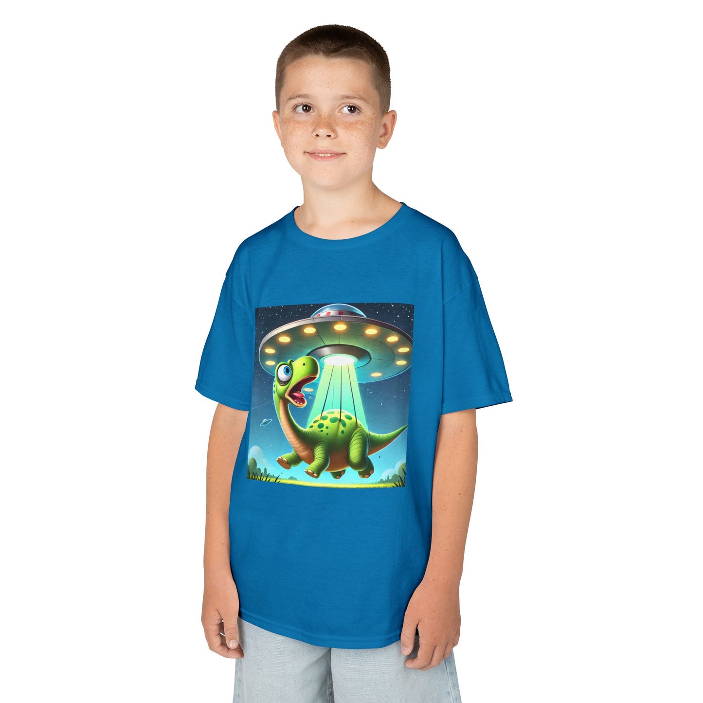 Dinosaur UFO Kids Tee, Fun Graphic Shirt for Boys and Girls, Perfect for Birthdays, Parties, Casual Wear, Gifts, tshirt, t-shirt