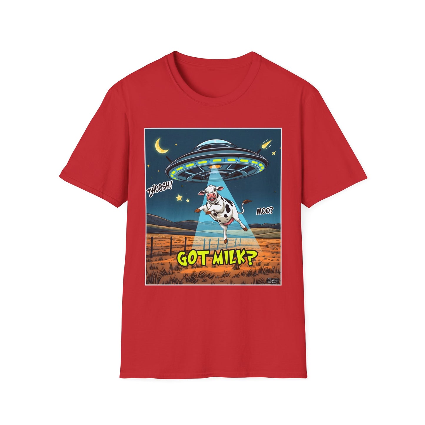 Got Milk? Cow UFO Unisex Softstyle T-Shirt – Fun Graphic Tee for Dairy Lovers, graphic tees, t-shirt, tshirt, graphic design, png