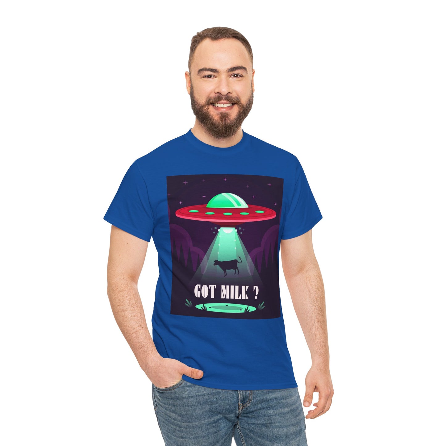 Got Milk? Unisex Heavy Cotton Tee, UFO abduction, comedy, funny, t-shirt, t-shirt, graphic design, tee, png