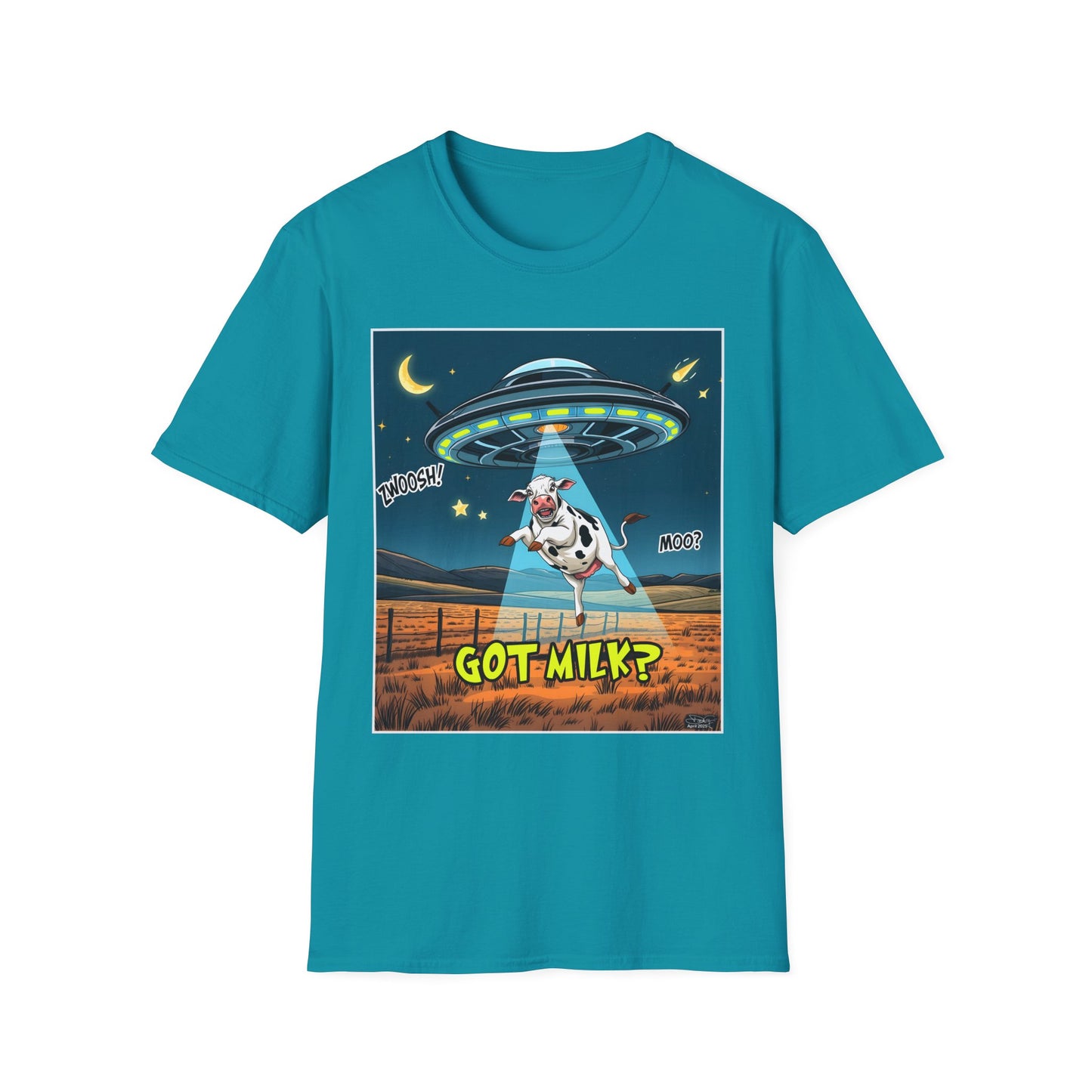 Got Milk? Cow UFO Unisex Softstyle T-Shirt – Fun Graphic Tee for Dairy Lovers, graphic tees, t-shirt, tshirt, graphic design, png