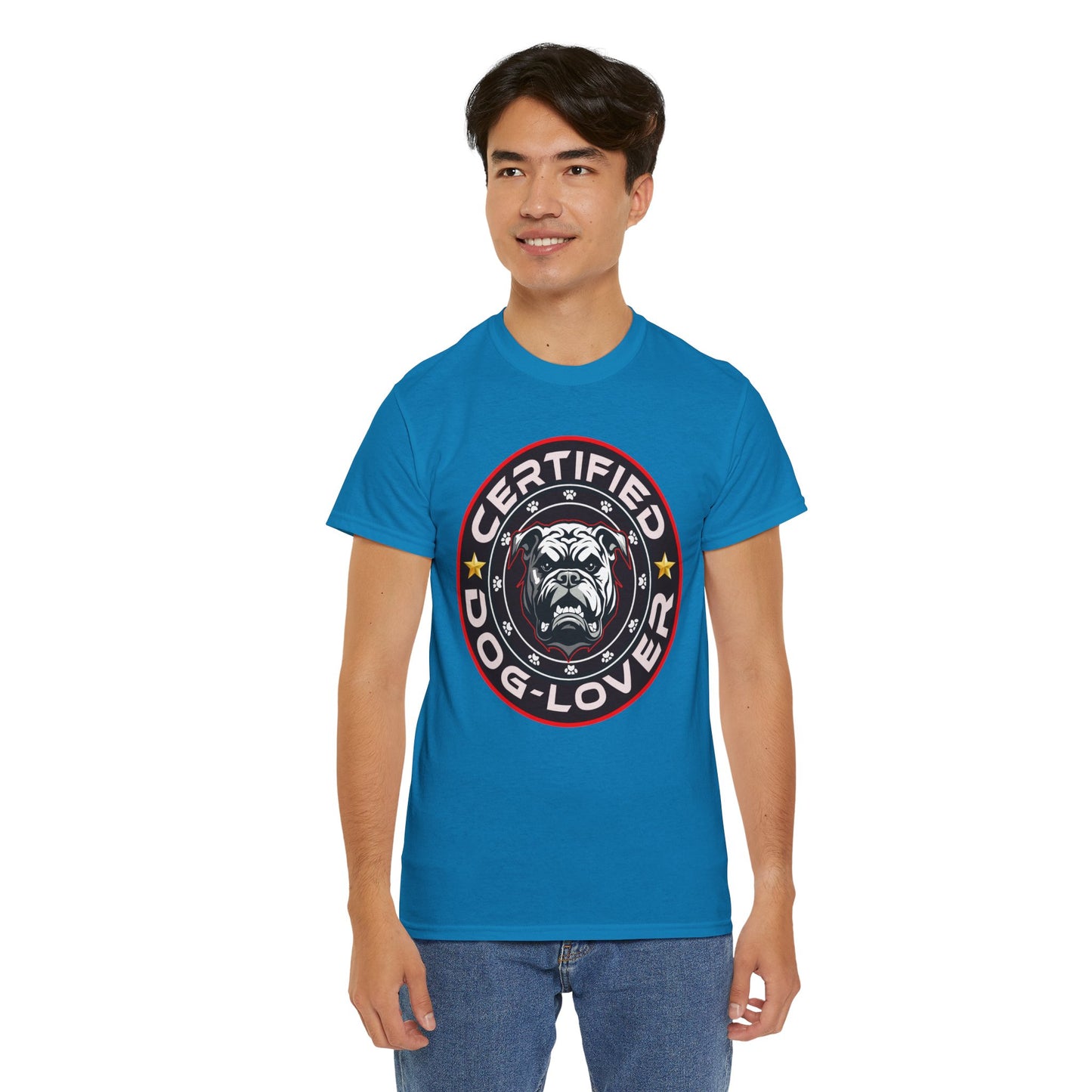 Certified Dog Lover Unisex Tee - Bulldog Print Design, GraphicTees, t-shirt, tshirt, png