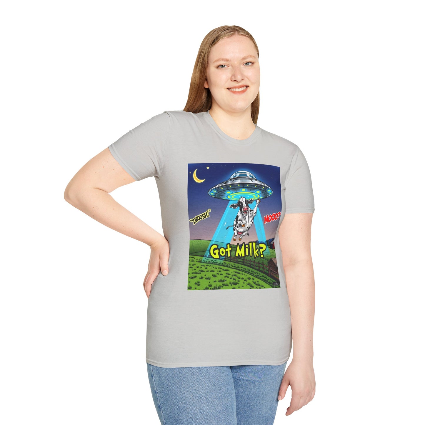 Got Milk? Funny Unisex Softstyle T-Shirt, Humorous Tee, Perfect for Cow Lovers, Milking Day, Farm-themed Gifts, Quirky Apparel, graphic