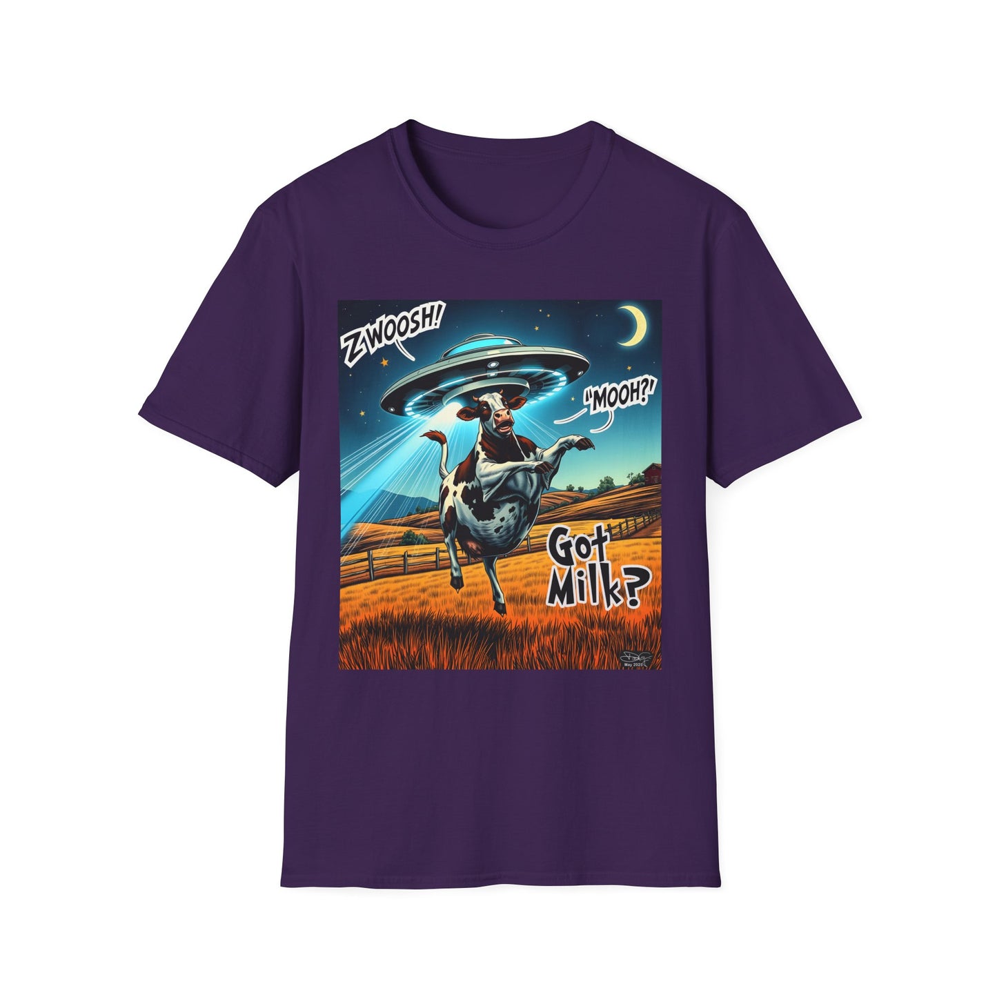 Funny Alien Cow T-Shirt - Got Milk? Unisex Soft style graphic Tee, UFO, galaxies, space, Blackhole, graphic design, png, sublimation
