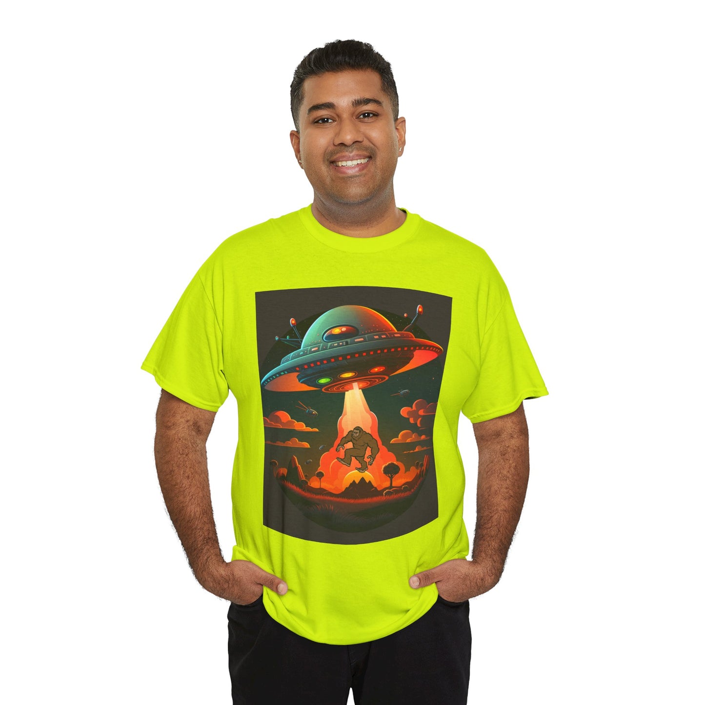 UFO, Bigfoot, Unisex Heavy Cotton Tee, graphic design, t-shirt, t-shirts, tshirts, png