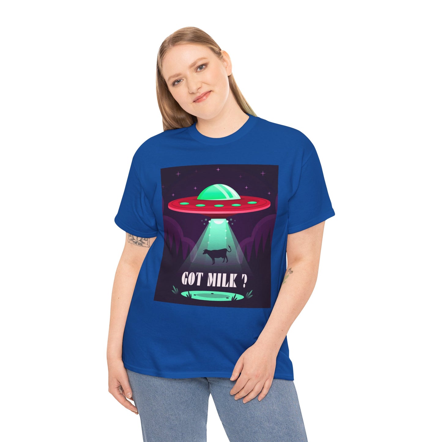 Got Milk? Unisex Heavy Cotton Tee, UFO abduction, comedy, funny, t-shirt, t-shirt, graphic design, tee, png