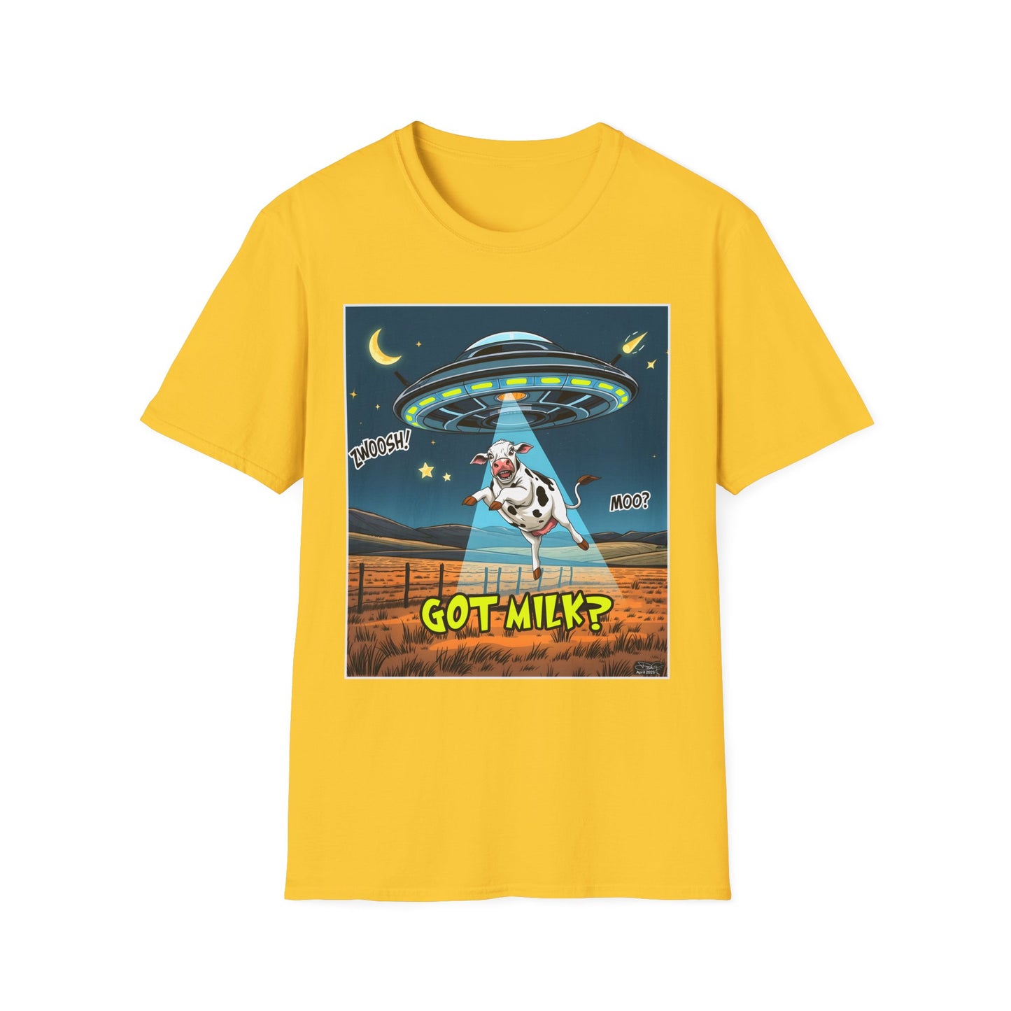 Got Milk? Cow UFO Unisex Softstyle T-Shirt – Fun Graphic Tee for Dairy Lovers, graphic tees, t-shirt, tshirt, graphic design, png
