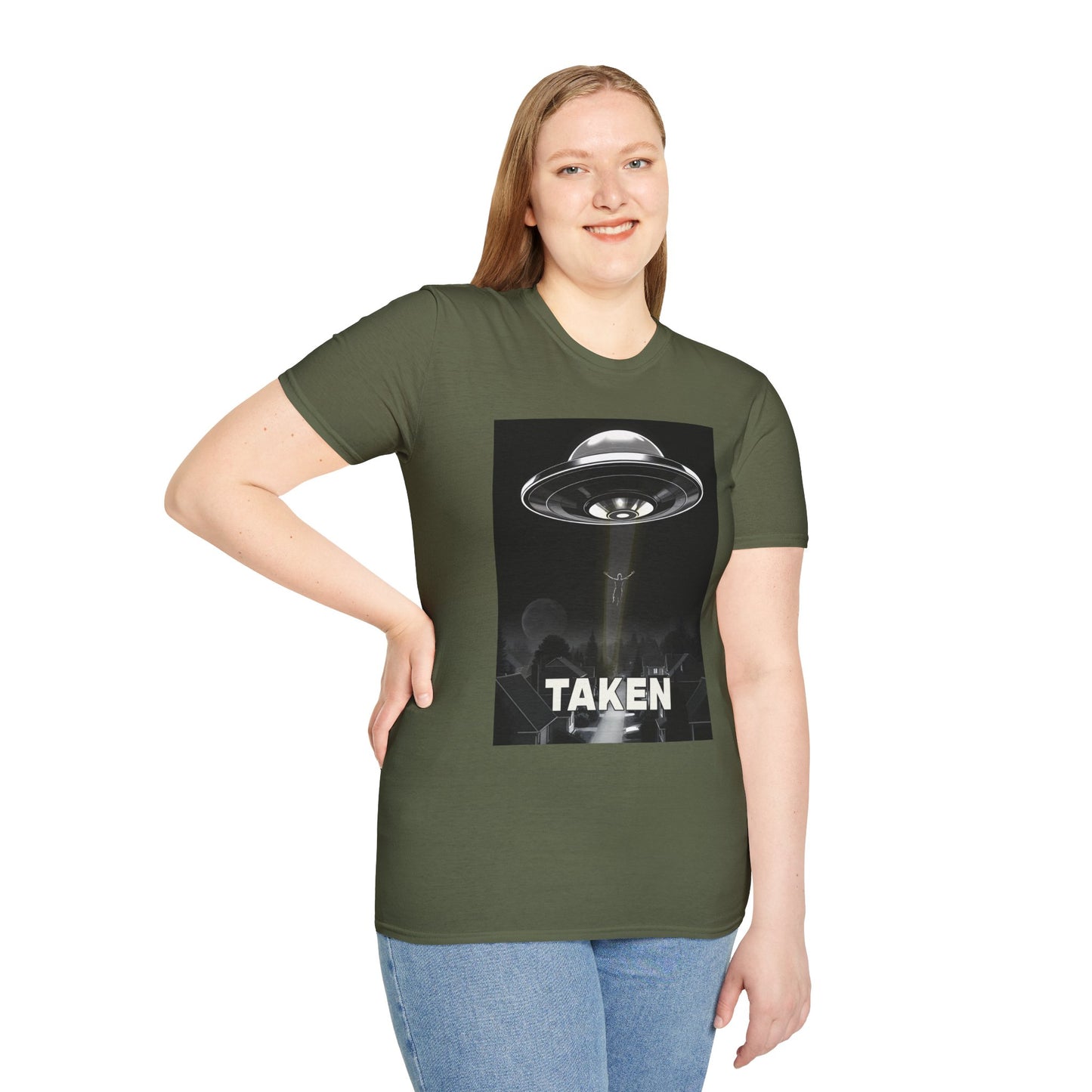Taken 3, Alien Theme Unisex Softstyle T-Shirt, Fun Graphic Tee for UFO Lovers, Great for Casual Wear, Gifts for Sci-Fi Fans, Cool Shirt