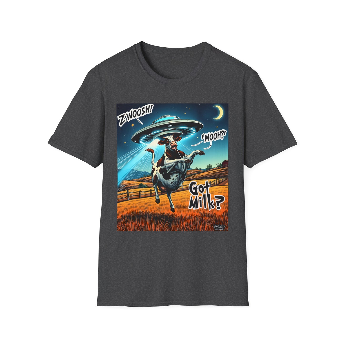 Funny Alien Cow T-Shirt - Got Milk? Unisex Soft style graphic Tee, UFO, galaxies, space, Blackhole, graphic design, png, sublimation