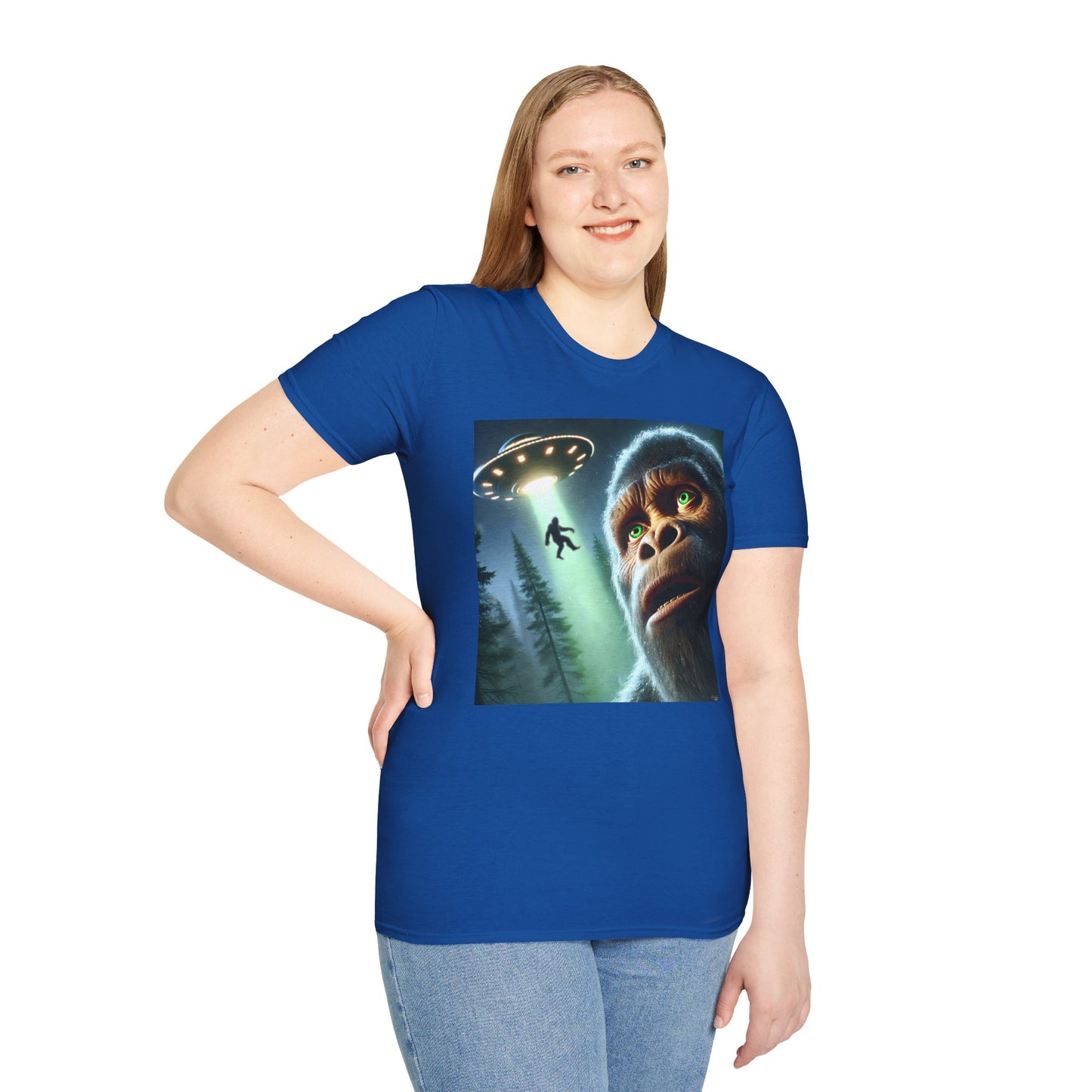 Bigfoot UFO Unisex T-Shirt, Funny Graphic Tee, Gift for Alien Lovers, Unique Summer Shirt, Casual Everyday Wear, t-shirt, tshirts, party
